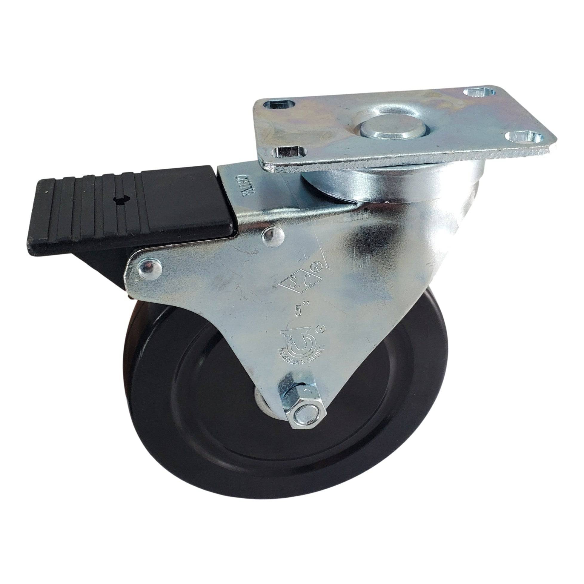 5-Pack 1 1/4 Inch Heavy Duty Rubber Swivel Casters with Total Lock Brake - 350 lbs Capacity - Perfect for Furniture, Carts, and Industrial Equipment