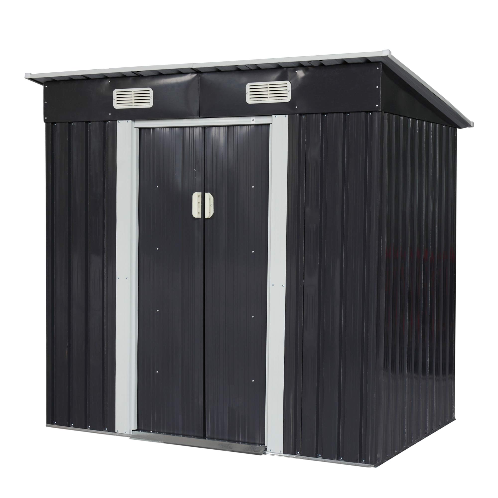 **JAXSUNNY 4 x 6 FT Galvanized Steel Garden Storage Shed with Sliding Doors - Outdoor Tool & Equipment Storage for Backyard, Patio, Garage - Perfect for Organizing Lawn Mowers, Bikes & Gardening Supplies**
