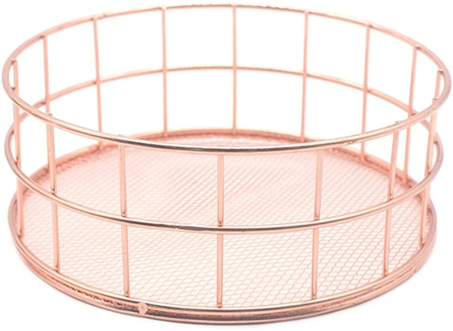 WKLIANGYUANPING Refrigerator Egg Container & Fruit Basket - Rose Gold Iron Wire Storage Bin, Stackable Organizer for Makeup, Jewelry & Sundries (Pink) - Perfect for Kitchen, Bathroom & Bedroom Organization