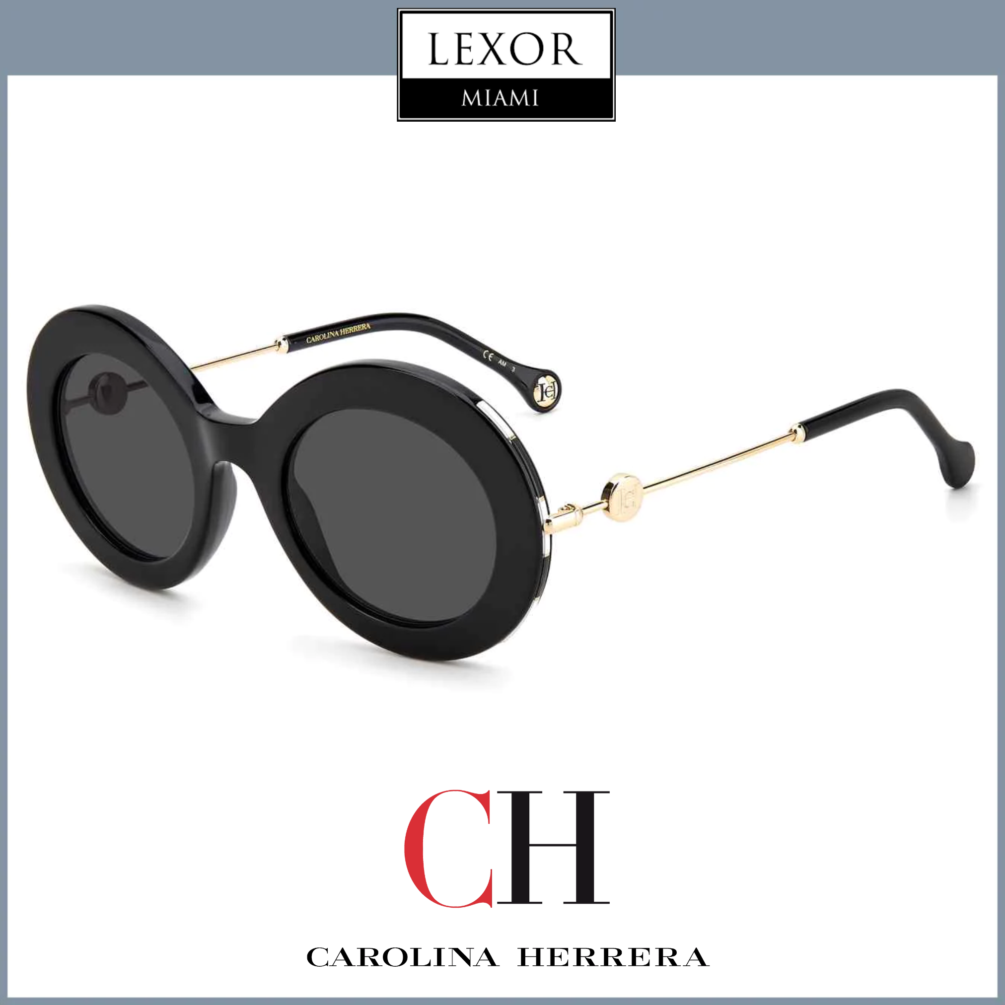 Carolina Herrera CH 0020/S 0807 IR BLACK Women's Sunglasses - UV Protection Fashion Shades for Women, Perfect for Beach, Driving & Outdoor Activities