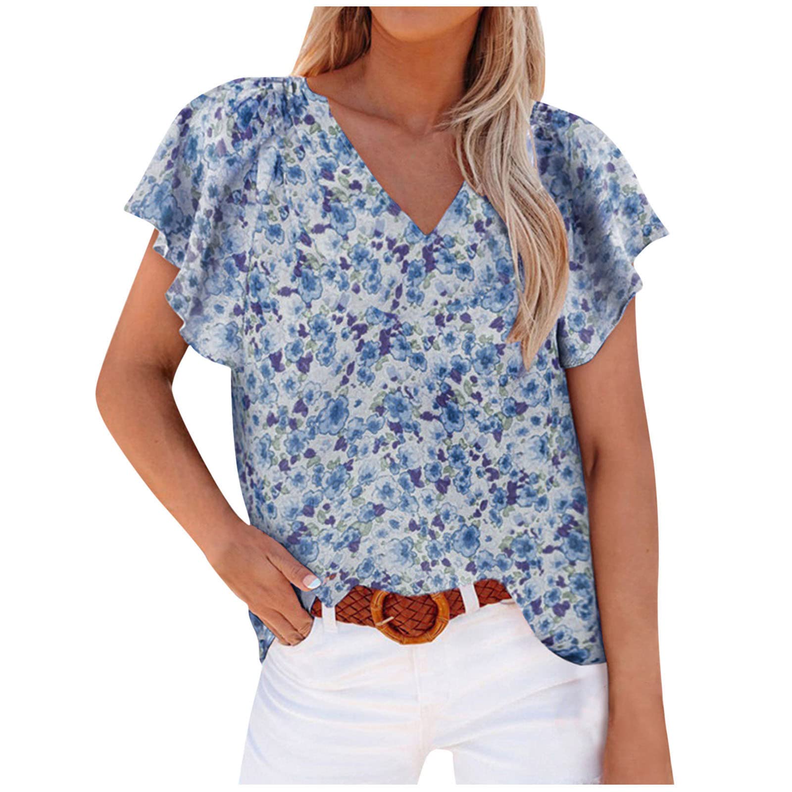 Women's V-Neck Short Sleeve T-Shirt - Loose Fit Soft Summer Top, Casual Tunic Blouse with Cute Print - Perfect for Daily Wear, Weekend Outings & Vacation Outfits