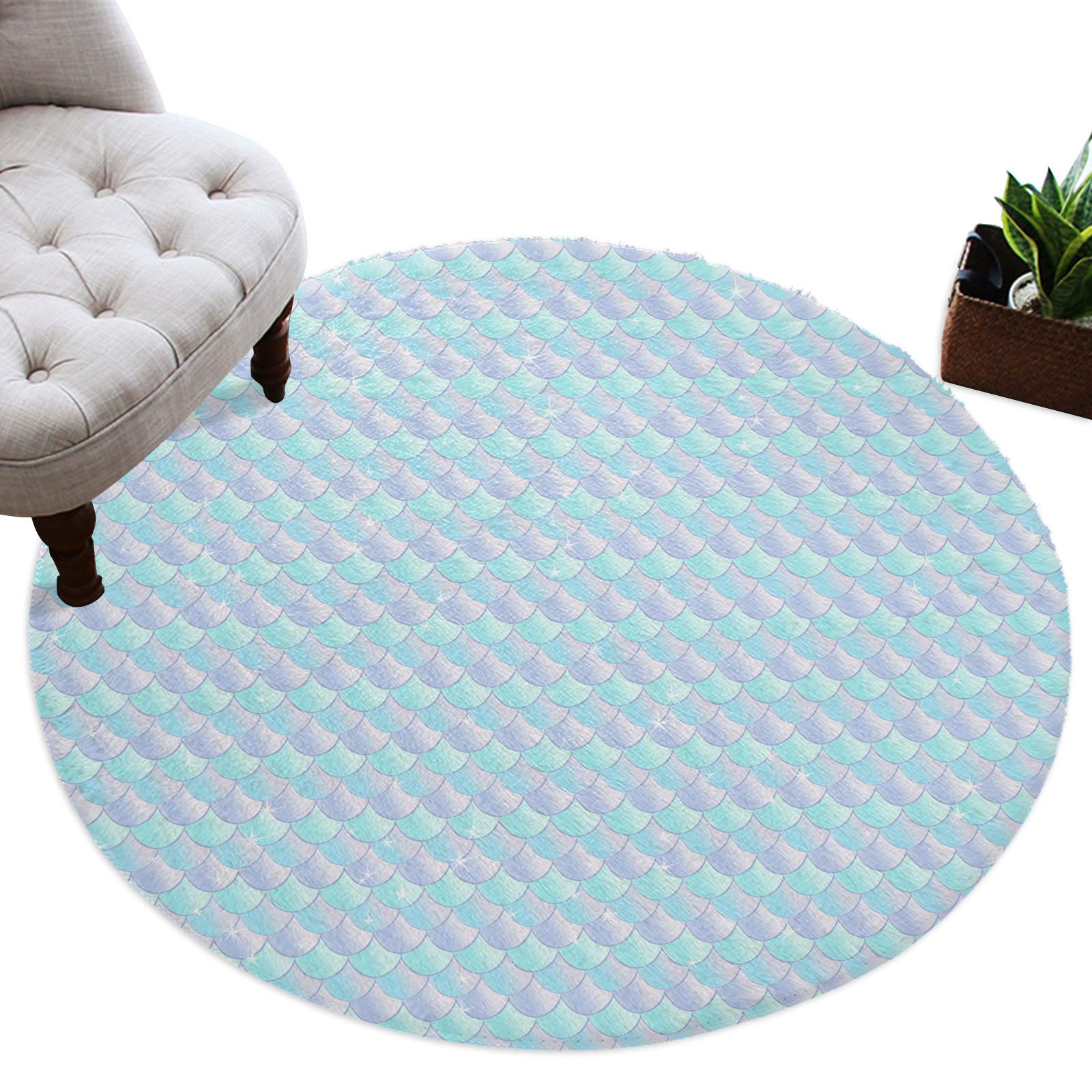 Super Soft Plush Round Area Rug with Shimmering Mermaid Scales - 3.3' Diameter Non-Slip Cozy Carpet for Bedroom, Living Room, Dorm | Durable Indoor Floor Mat for Kids Play Area & Nursery Decor