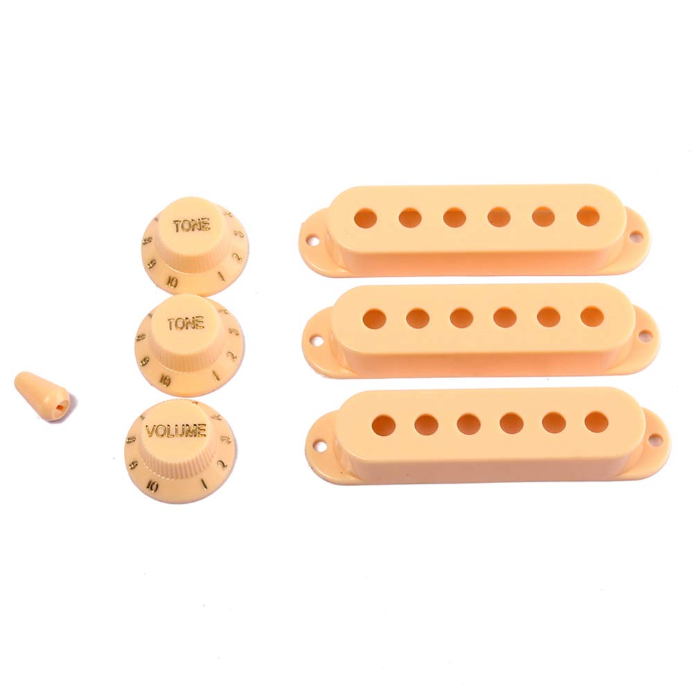 Beavorty Electric Guitar Replacement Parts - Single Coil Pickup Cover, Yellow Volume Knobs & Switch Tips | Guitar Accessories Kit for DIY Repairs & Upgrades | Perfect for Fender Stratocaster, Telecaster & More
