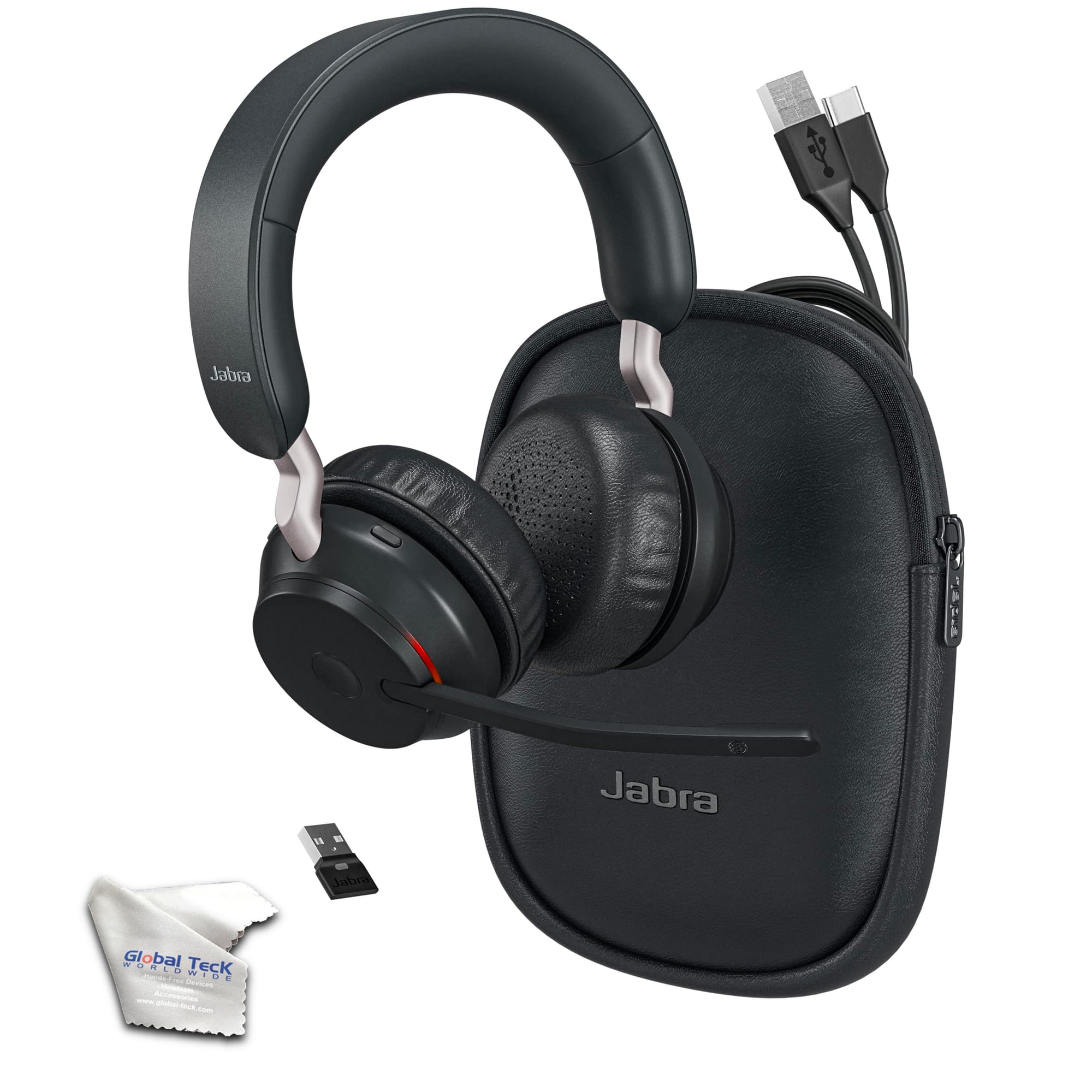 Jabra Evolve2 65 Wireless Bluetooth Headset with USB Dongle - Noise Cancelling Stereo UC Headphones for Zoom, Webex, Microsoft Teams | Perfect for Remote Work, Online Meetings, Phone Calls & Video Conferencing