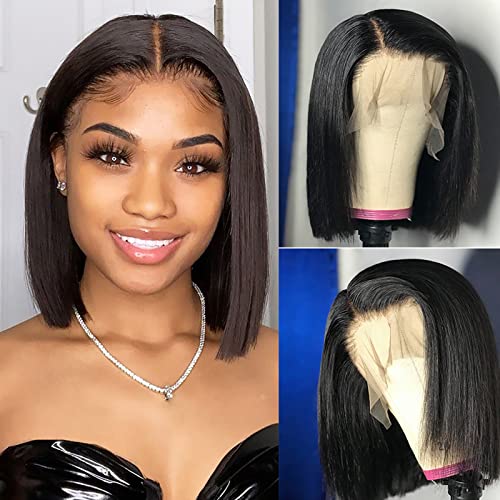 ALI GRACE 13x4 Pre Plucked Bleached Knots Lace Front Wig - 10A Brazilian Virgin Human Hair Bob Wig for Black Women - 150% Density, Glueless, Baby Hair, Swiss Lace - Perfect for Daily Wear, Parties, and Special Occasions