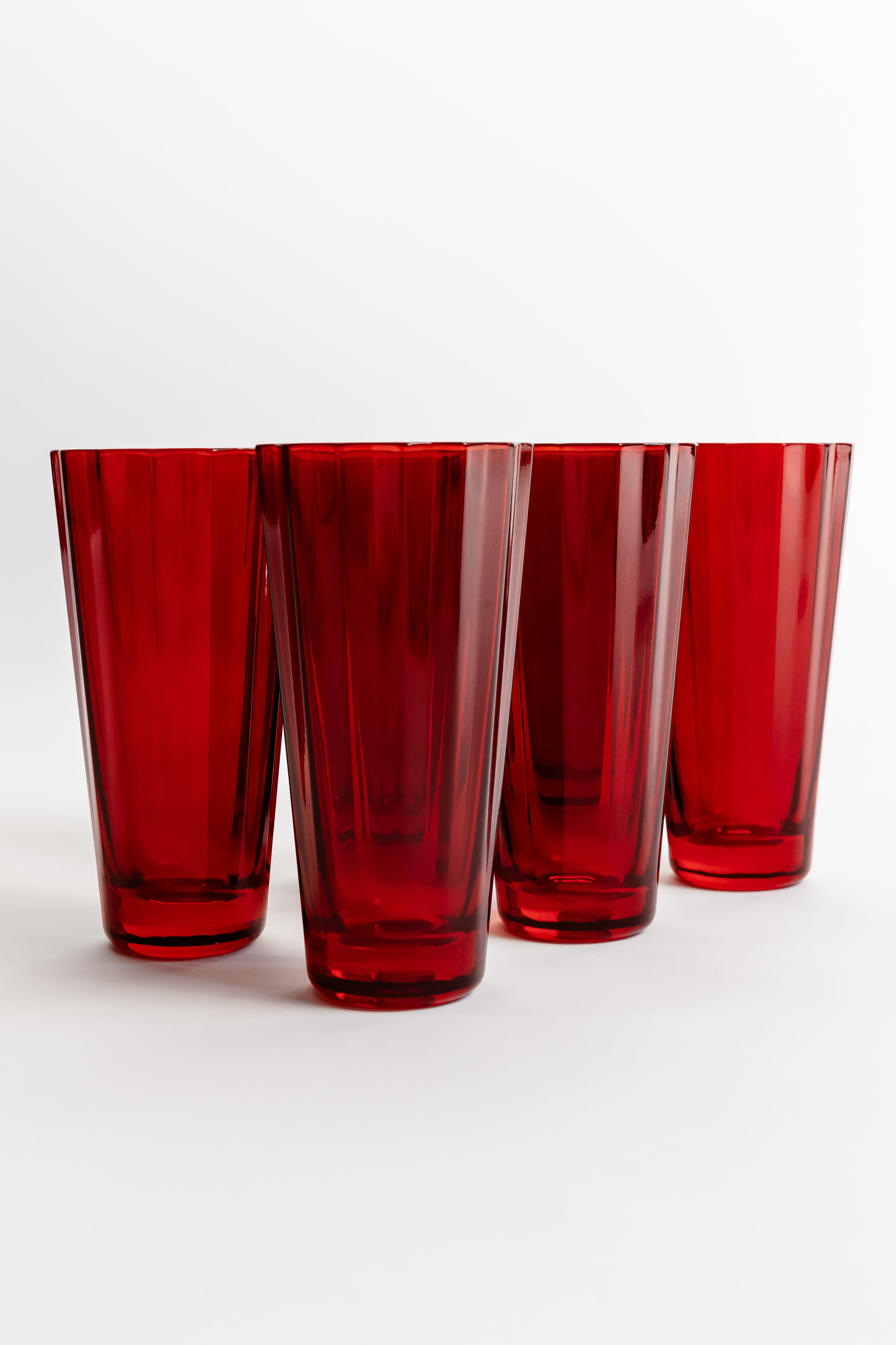 Estelle Colored Sunday Highball Glasses Set of 6 - Vibrant Red Cocktail Glasses for Margaritas, Iced Tea & Party Drinks