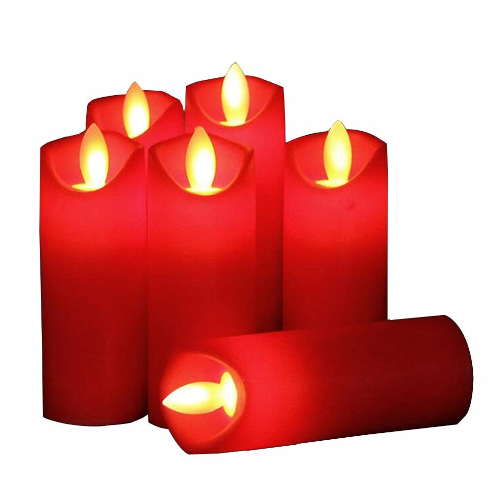 6PCS LED Flameless Candles - Battery Operated Flickering Pillar Candles for Home Decor, Christmas, Wedding, Party - Safe Plastic LED Candles (Red) - Perfect for Table Centerpieces, Romantic Dinners & Holiday Decorations