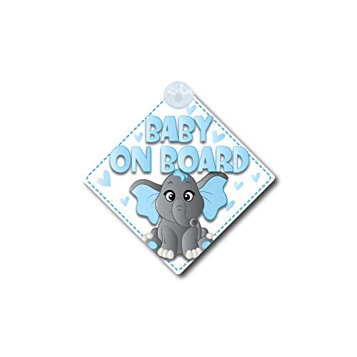 Baby on Board Car Window Sign - Adorable Elephant Design for Baby Boys - Safe & Durable Suction Cup Decal for Cars, SUVs, and Minivans - Perfect for New Parents and Baby Showers