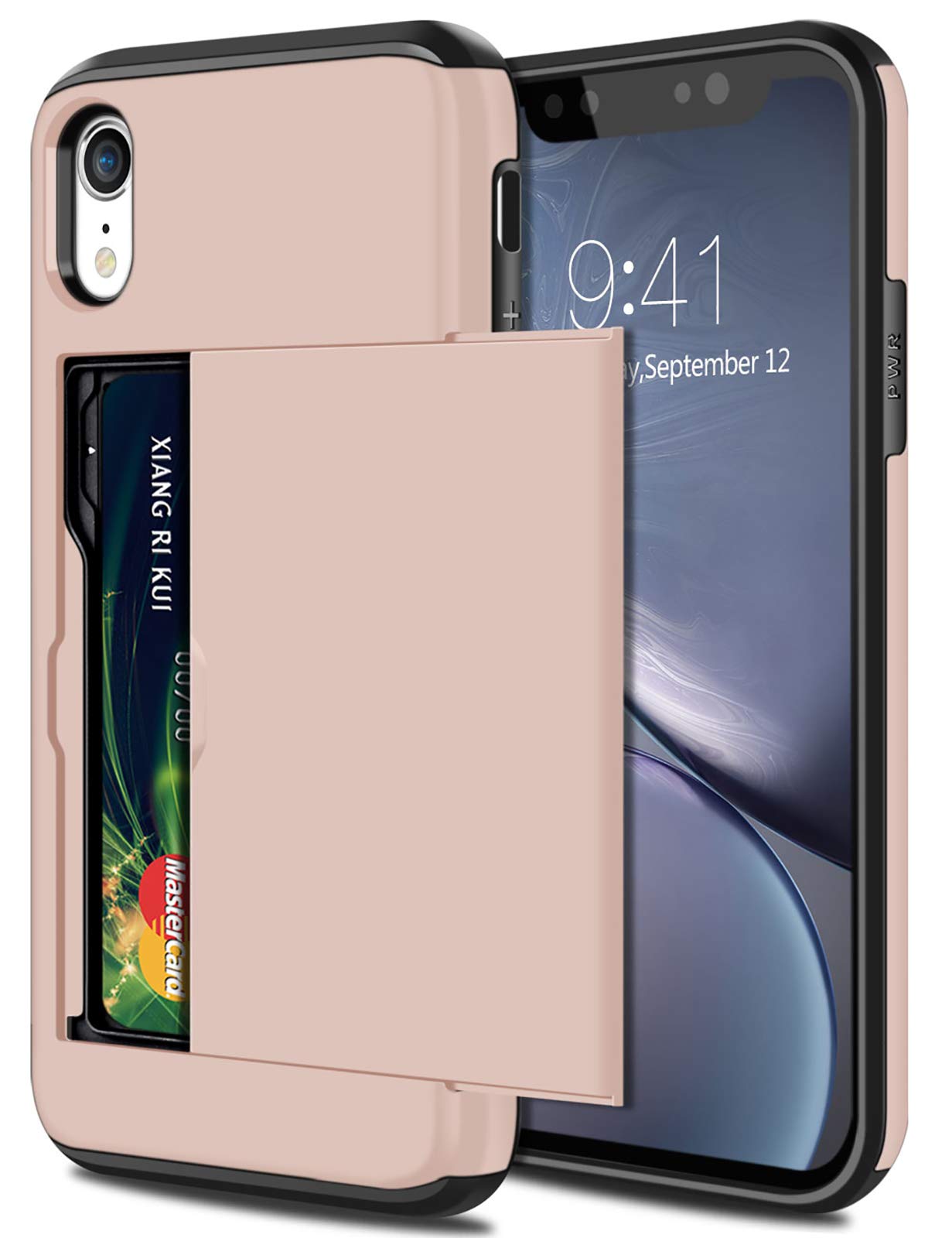 iPhone XR Wallet Case with Card Holder - Dual Layer Shockproof Hybrid PC & Rubber Protective Cover for iPhone XR 6.1 inch (Light Pink) | Slim RFID Blocking Phone Case for Everyday Use & Travel