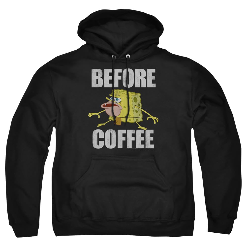 Popfunk Classic SpongeBob Before Coffee Meme Hoodie - Unisex Adult Pullover Sweatshirt | Funny Cartoon Character Apparel for Casual Wear & Gifts