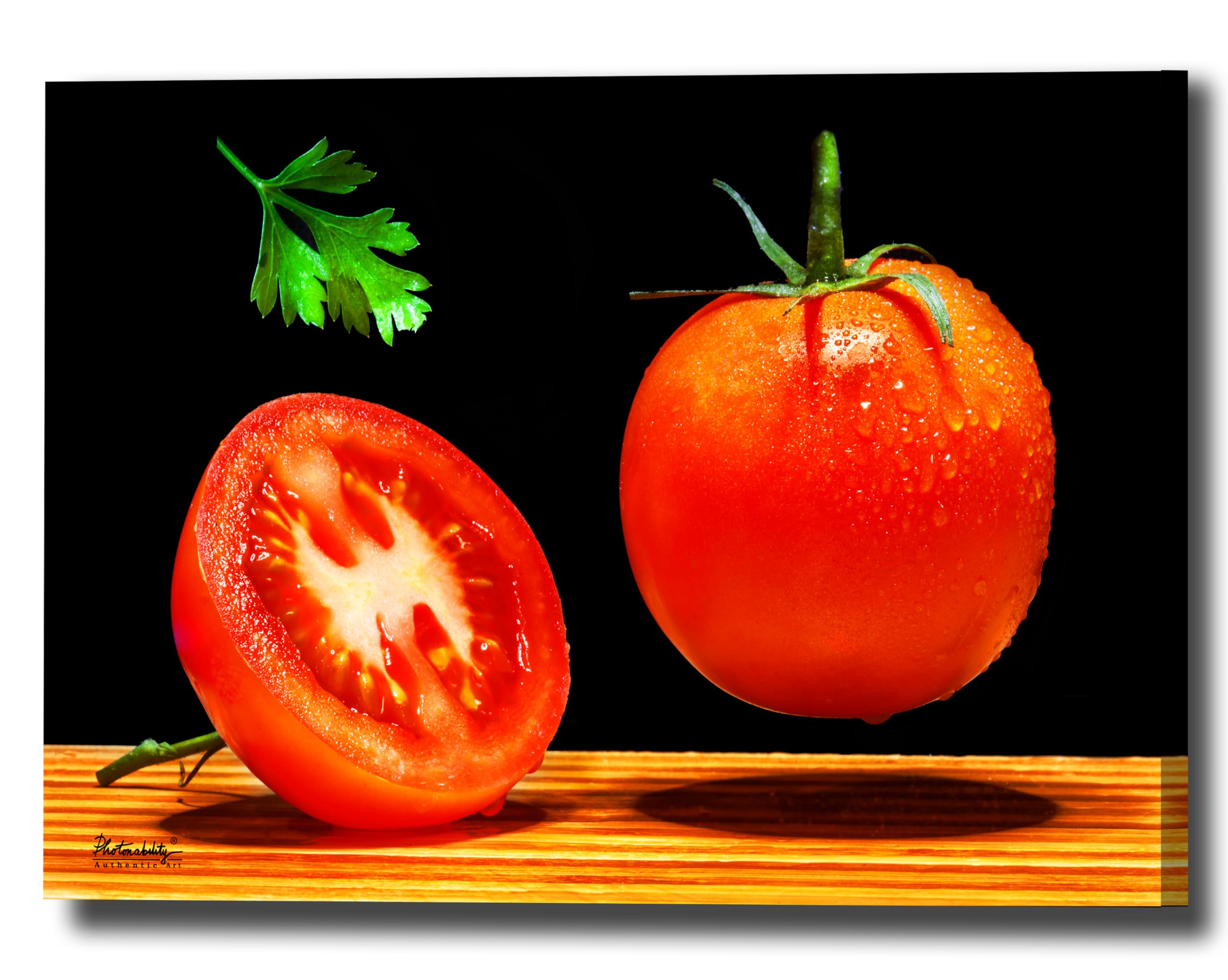 Photonability® Floating Tomato Cutting Board - Premium Kitchen & Restaurant Chopping Board with Water Droplet Design - Wall Art Canvas Giclee (30x40x1.25 inches) - Perfect for Home Kitchens, Cafés & Modern Décor