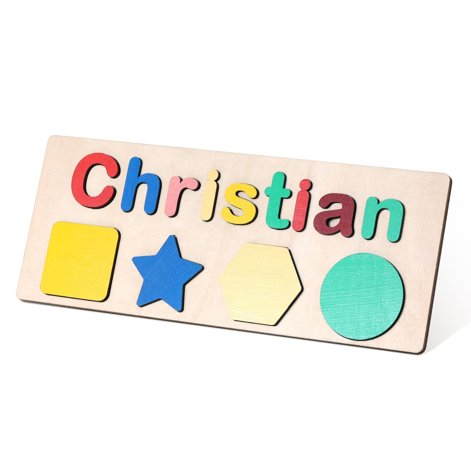 Custom Wooden Name Puzzle for Toddlers - Personalized Baby Gift with Shapes & Letters (Up to 9 Characters) - Perfect for Preschool Learning, Easter, Christmas & Birthday Presents - Montessori Educational Toy for Early Childhood Development