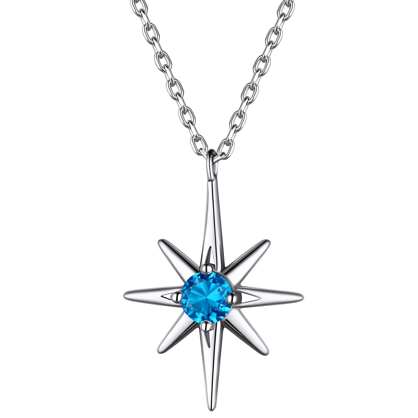Suplight 925 Sterling Silver Dainty Birthstone North Star Starburst Stud Earrings & Necklace Set for Women - Perfect Gift for Birthday, Anniversary & Everyday Elegance