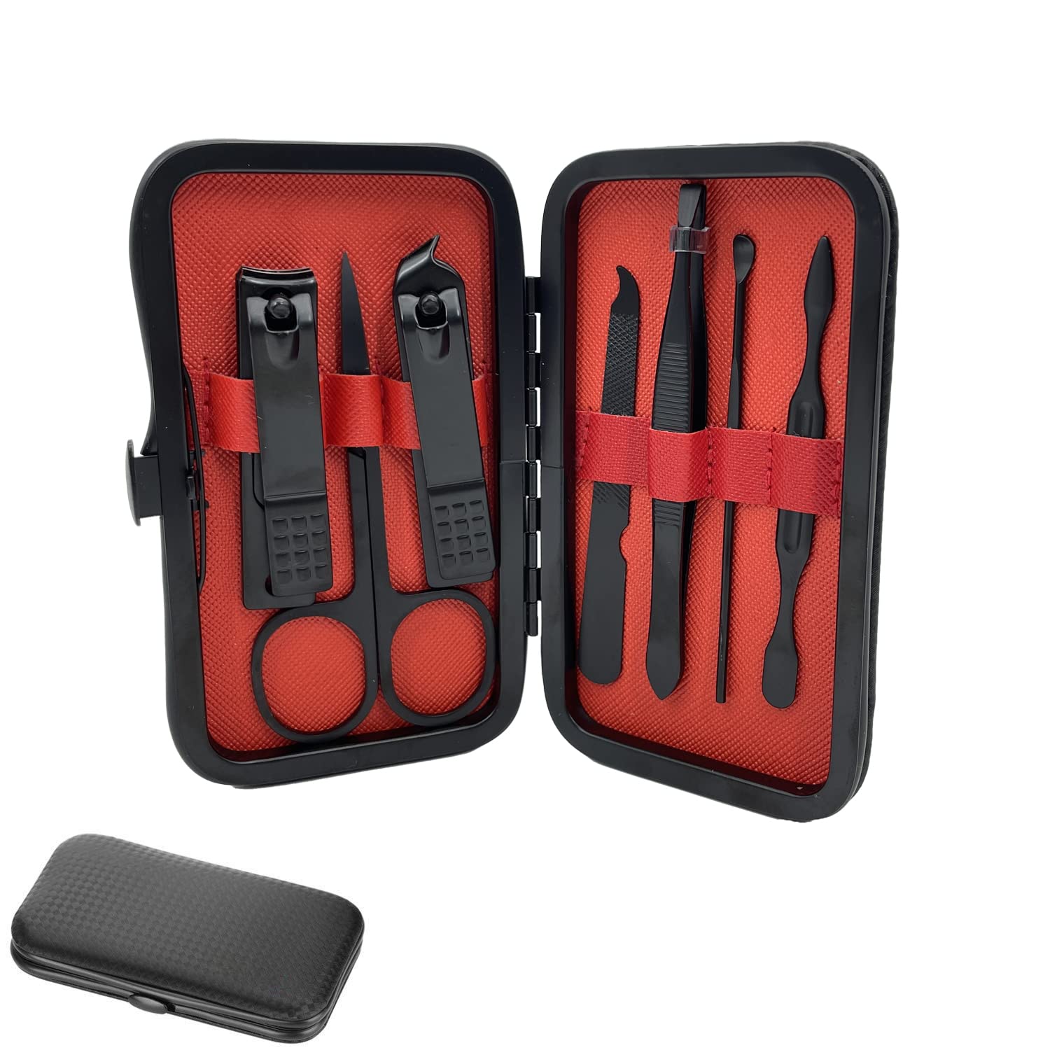 Premium Black Nail Clippers Set - Professional Stainless Steel Manicure Kit with Leather Case (7-Piece) for Home, Travel & Salon Use
