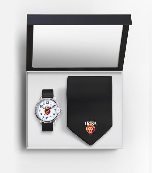 Brisbane Lions Premium Watch & Tie Gift Set for Men - Perfect for Fans, Gifts, and Special Occasions
