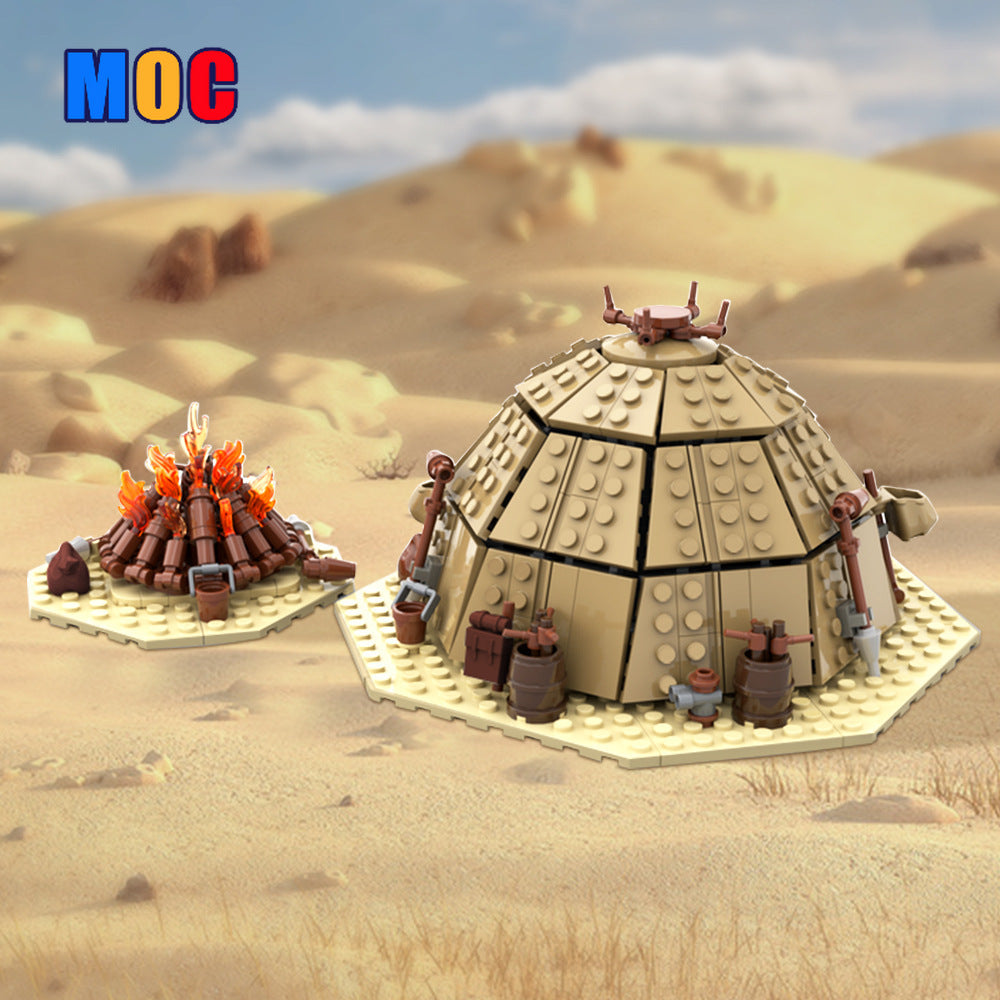 560PCS MOC 97196 Tusken Raider Urtya Tent Building Blocks Set - Star Wars Tatooine Village Campfire Scene for Display & Collectors (Gobricks Version)