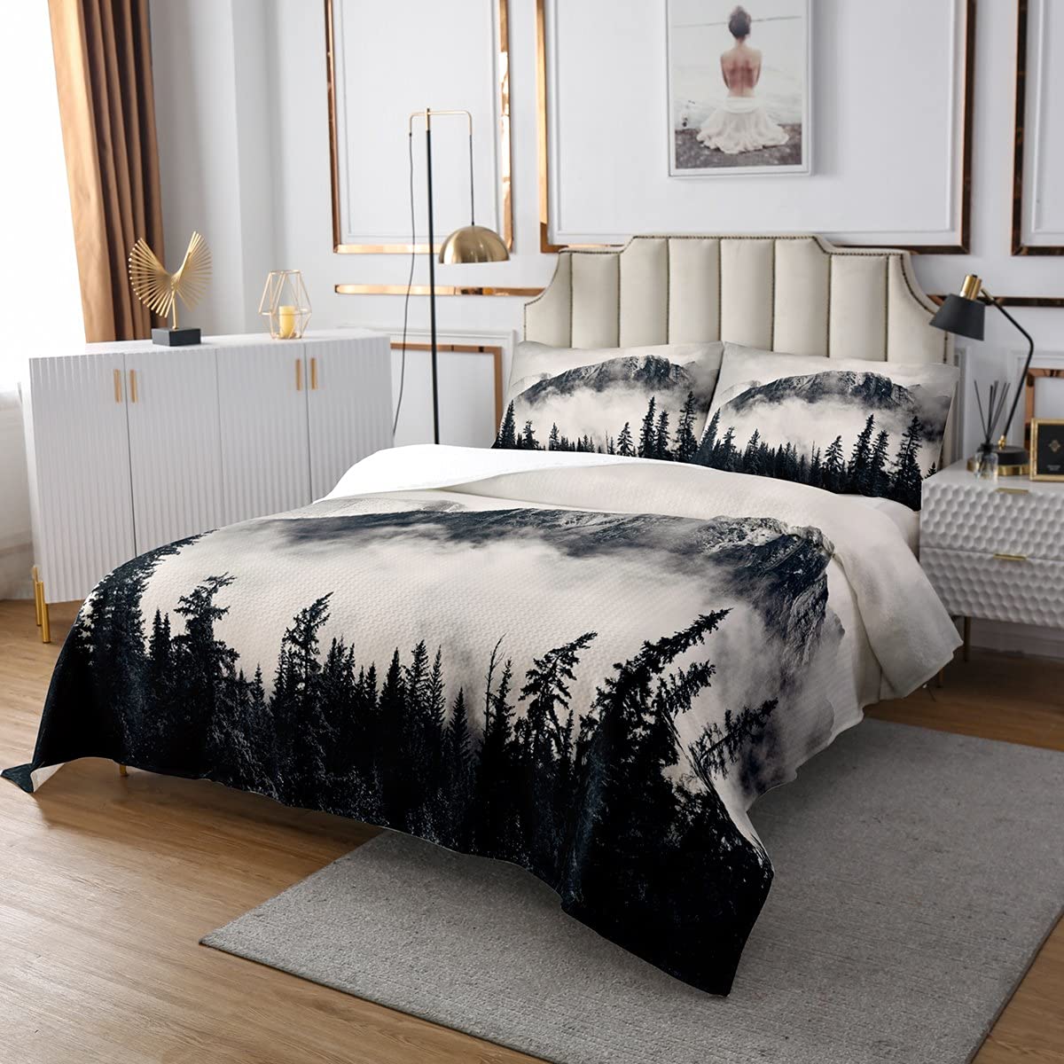 Smoky Mountain Quilted Bedspread Set - Queen Size 3-Piece with Pillowcases for Cozy Bedroom Decor