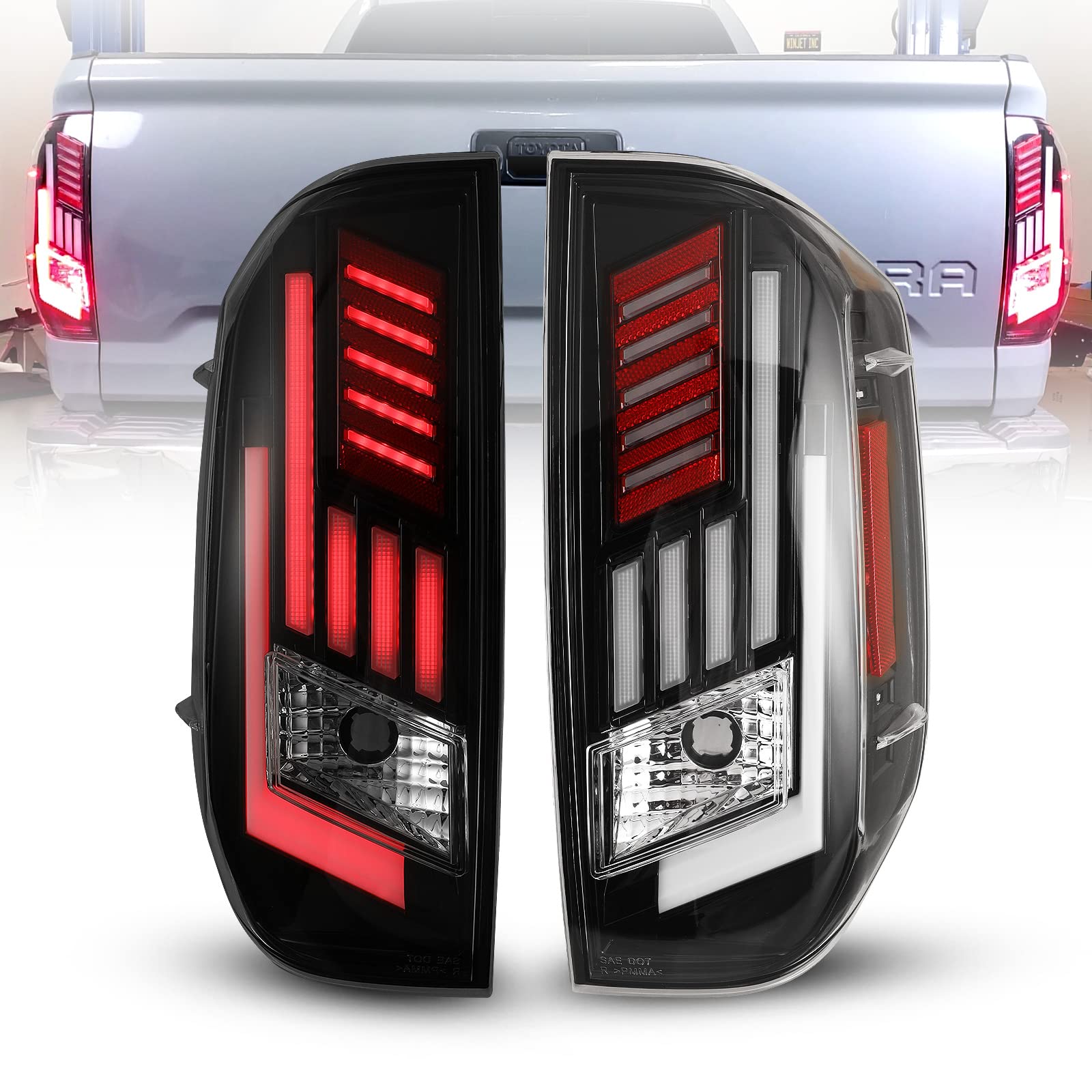 **AUTOWIKI LED Tail Lights for 2014-2022 Toyota Tundra - Glossy Black & Clear Tail Lamp Replacement (1 Set) - Perfect for Night Driving & Enhanced Safety**