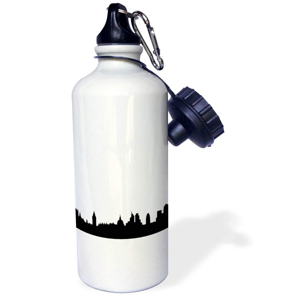 3D Rose London Skyline Silhouette Water Bottle - 21 oz White Insulated Sports Bottle with Black & White British Design | Perfect for Gym, Hiking, Travel & Office Use | UK Souvenir Gift Idea