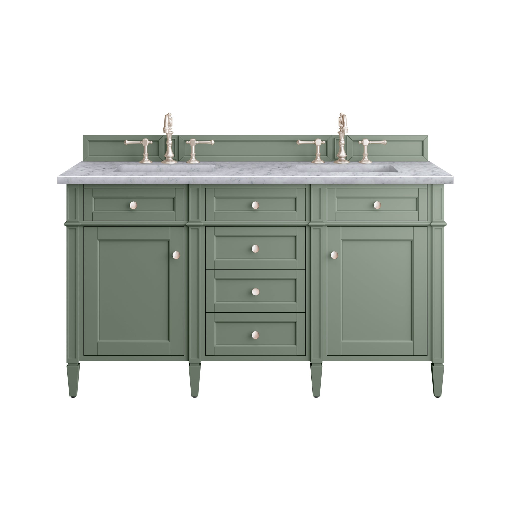 Brittany 60 Inch Double Bathroom Vanity with Smokey Celadon Finish & 3CM Carrara Marble Top - Perfect for Master Bathroom Renovation and Luxury Home Upgrade