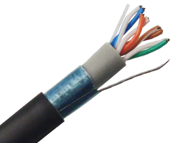Outdoor CAT5E Ethernet Cable - Direct Burial, Shielded Solid Copper, Waterproof PVC, UV Resistant LSZH Jacket (24 AWG, Black) - Ideal for Underground Wiring, Security Systems & Outdoor Network Installations
