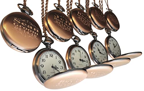 9-Piece Rose Gold Groomsmen Pocket Watch Set with Engraving, Chains & Gift Boxes - Perfect for Weddings, Anniversaries & Special Occasions