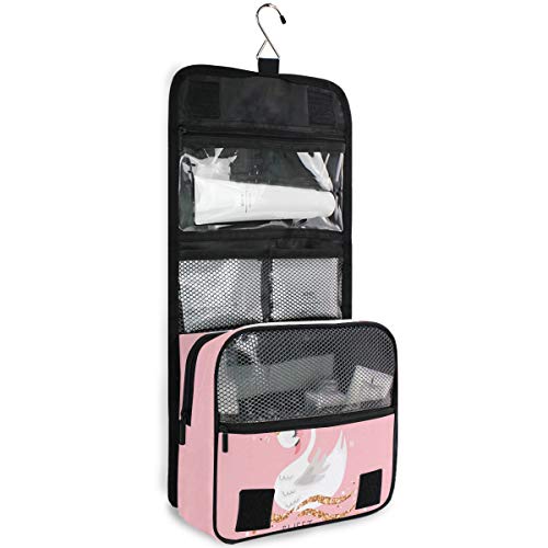 domook Hanging Travel Toiletry Bag - Waterproof Makeup Organizer for Women & Men, Swan Design Cosmetic Case with Multiple Pockets | Perfect for Vacation, Gym, Business Trips & Daily Use