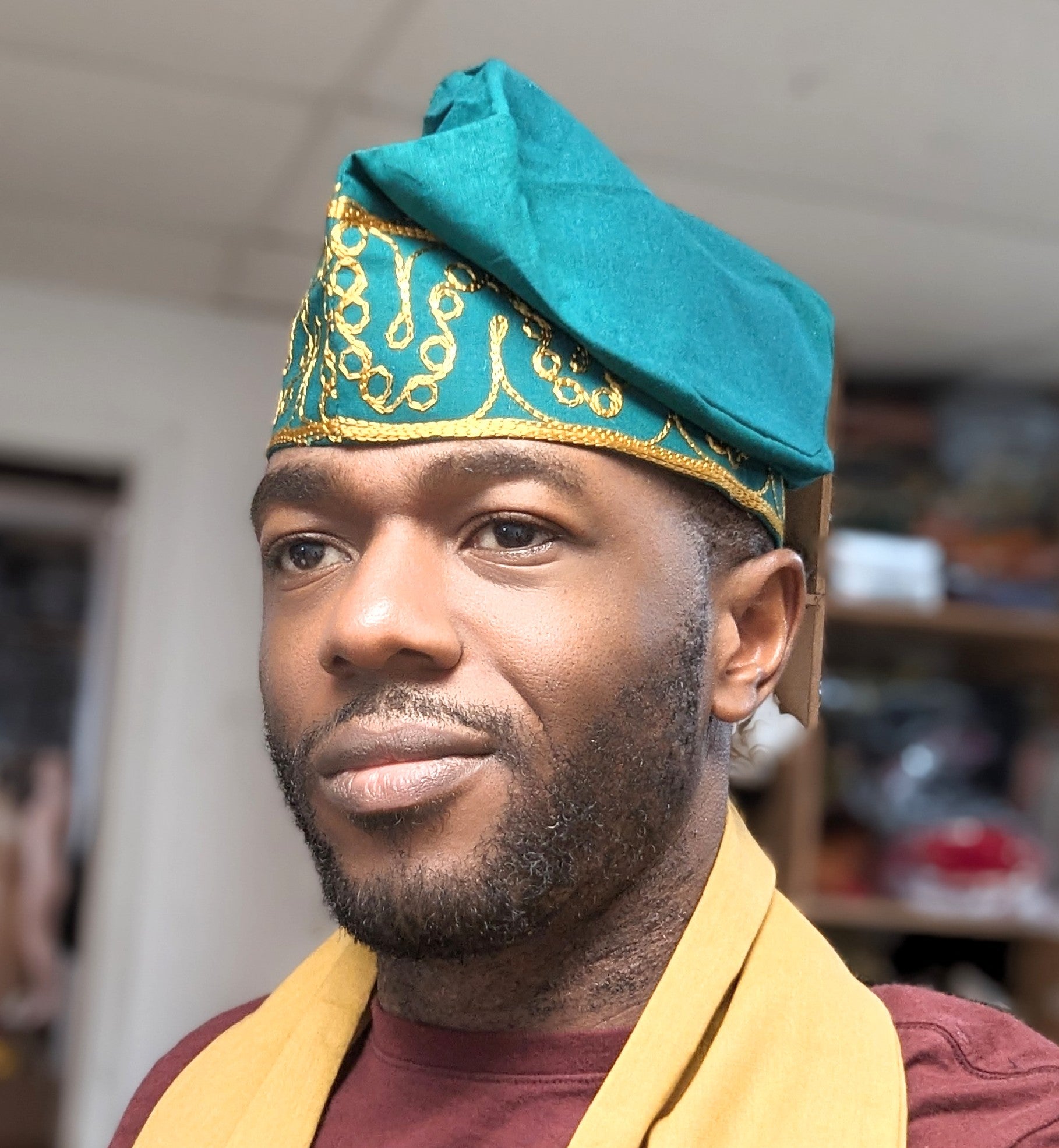Dupsie's Elegant Green Kufi Hat with Gold Embroidery - Traditional African Fila Cap for Men - Perfect for Weddings, Cultural Events & Special Occasions