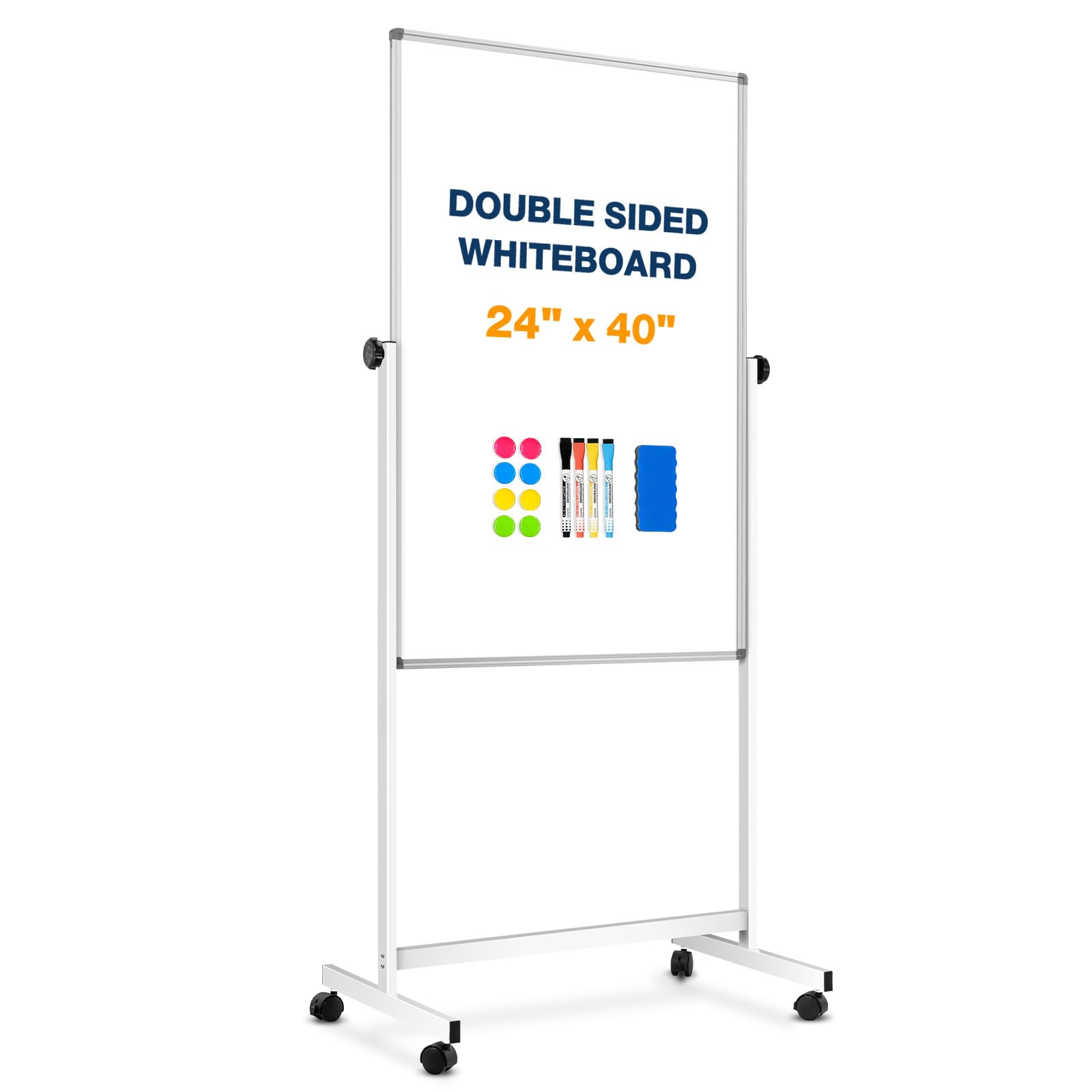 WALGLASS 24x40 Inch Double-Sided Magnetic Whiteboard with Stand - Mobile Rolling Dry Erase Board for Classroom, Office & Home - Perfect for Presentations, Teaching, Brainstorming & Home Organization