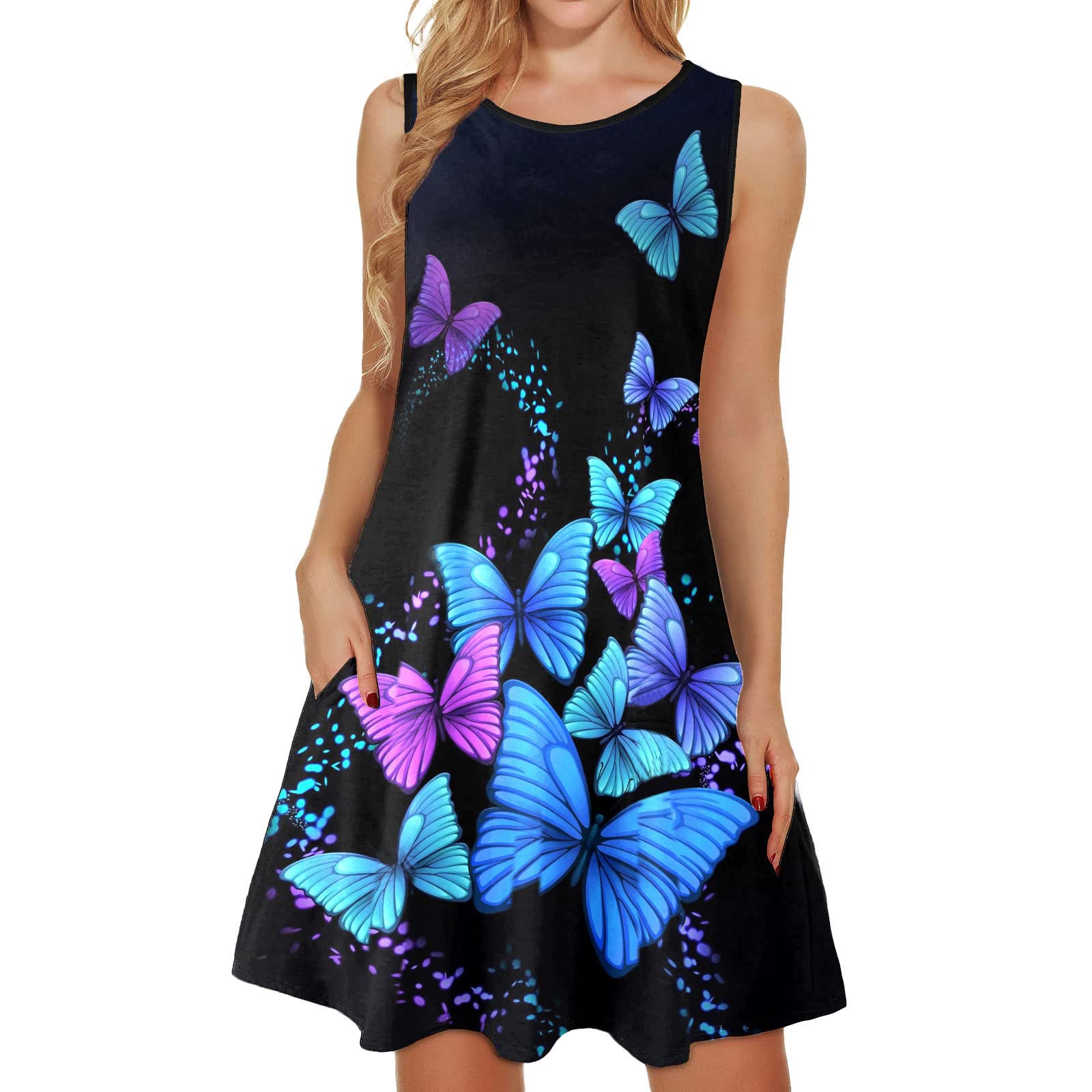 Elegant Short Formal Dresses for Women - Floral Printed Summer Beach Sundress with Pockets | Sleeveless Casual Tank Dress for Parties, Weddings & Vacation Wear