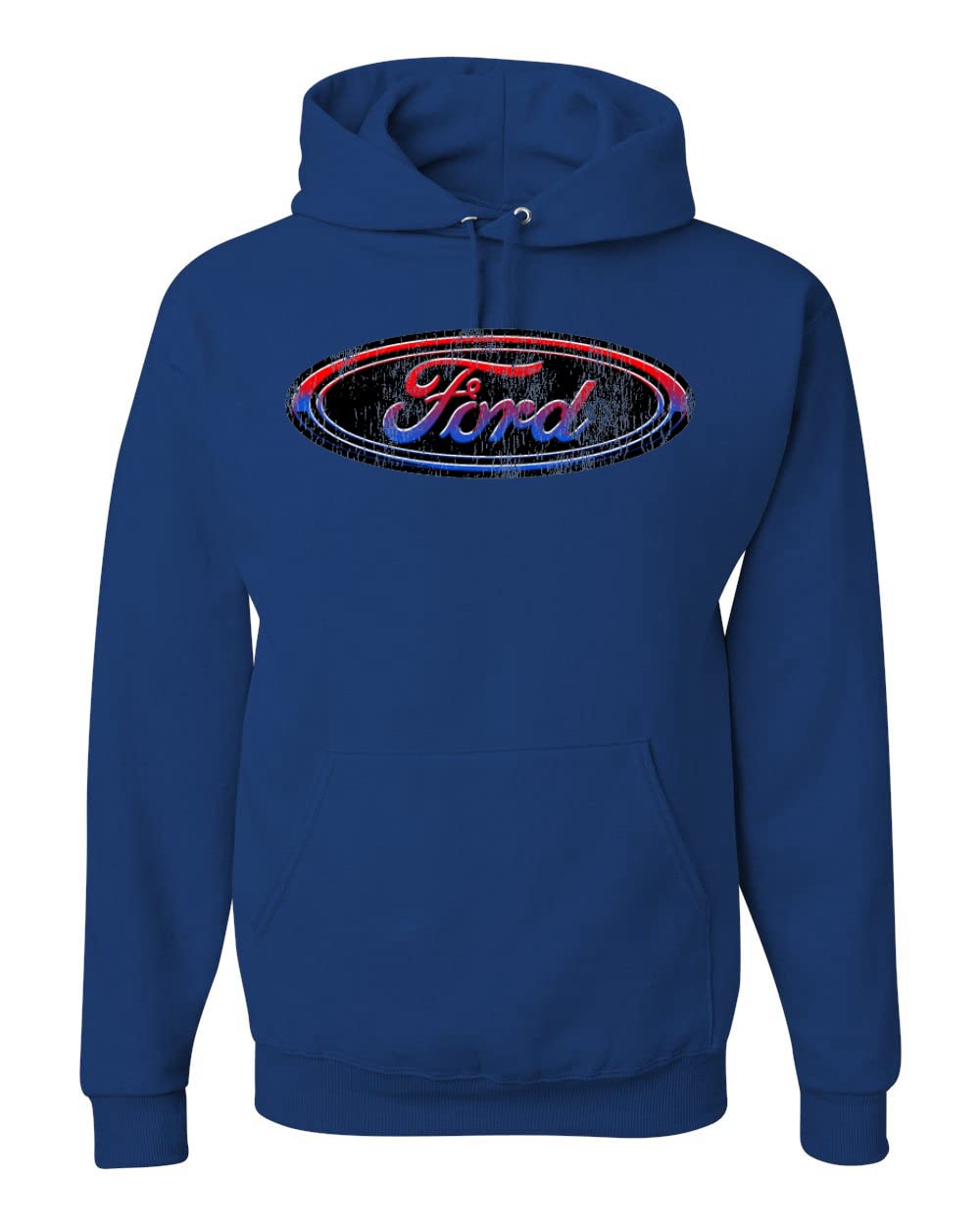 Wild Bobby Red Blue Black Ford Logo Graphic Hoodie for Cars & Trucks Enthusiasts - Unisex Pullover Sweatshirt for Casual Wear, Car Shows & Automotive Events