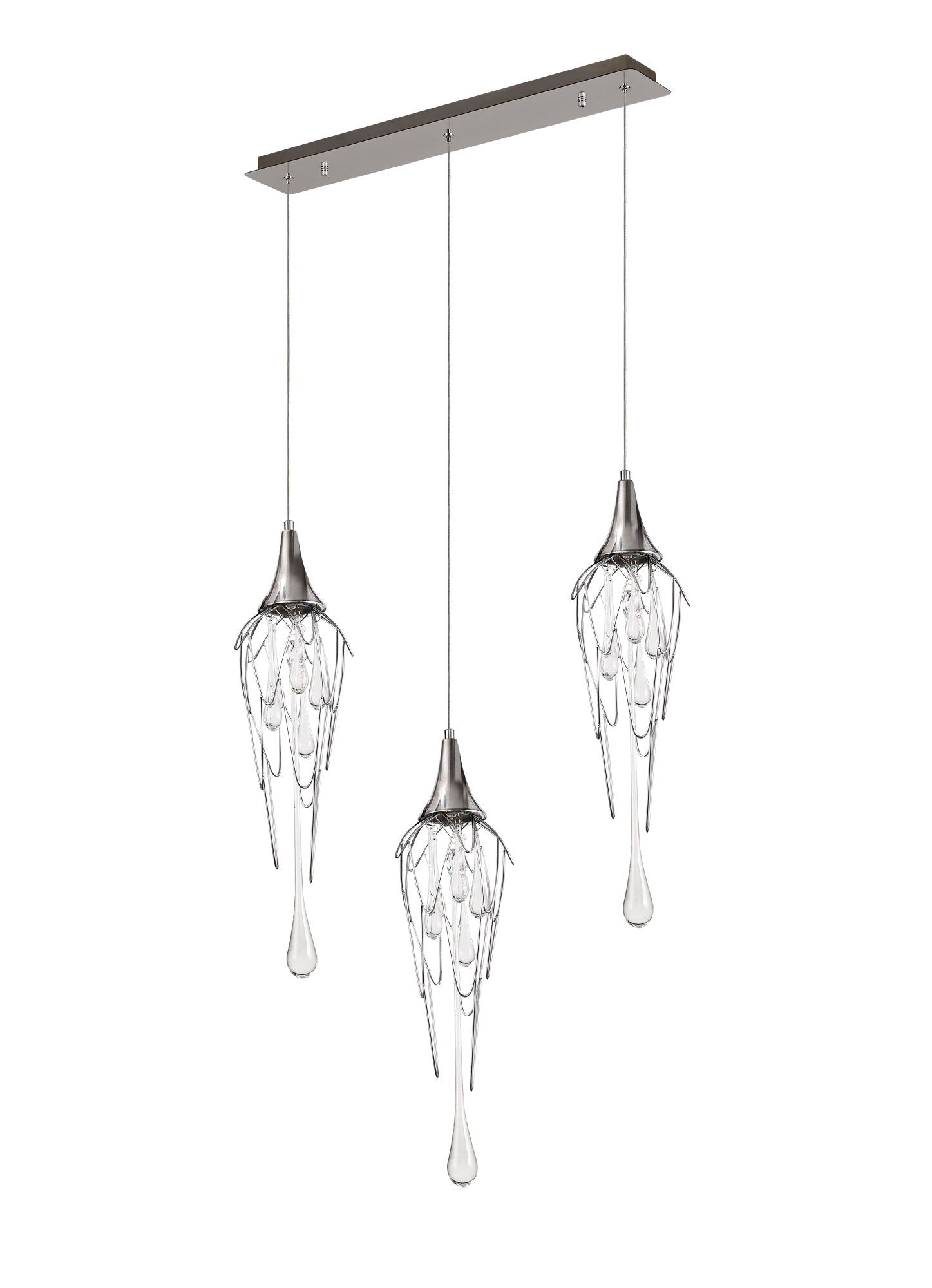 Modern Linear Pendant Light Fixture - 3 GU10 Bulb Capacity - Polished Chrome Finish - Perfect for Kitchen Island, Dining Room, or Office Lighting