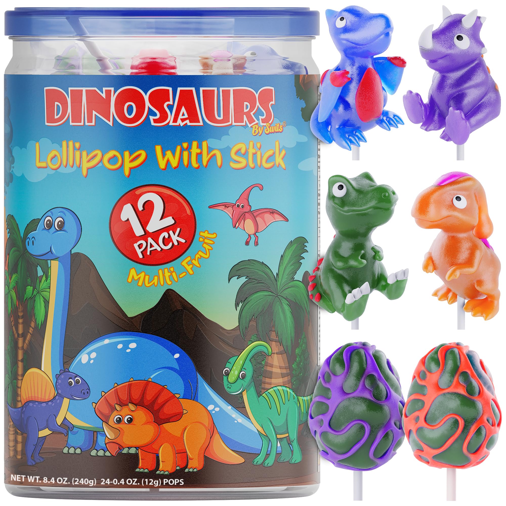 Dinosaur Shaped Lollipops 12 Pack - Fun Dino Candy for Kids Birthday Parties, Classroom Rewards & Halloween Treats - Perfect Dinosaur Party Favors, Birthday Decorations & Snacks