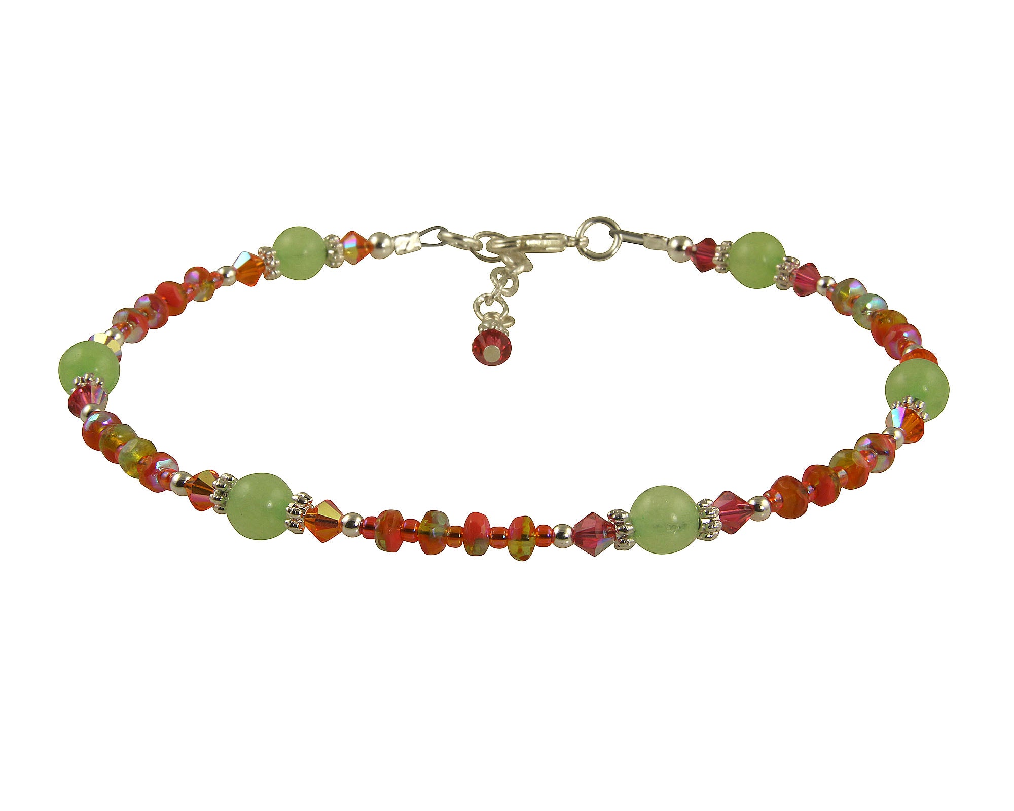Summer Orange Crystal Silver Plated Anklet for Women - Elegant Bohemian Ankle Bracelet for Beach, Vacation & Summer Outfits
