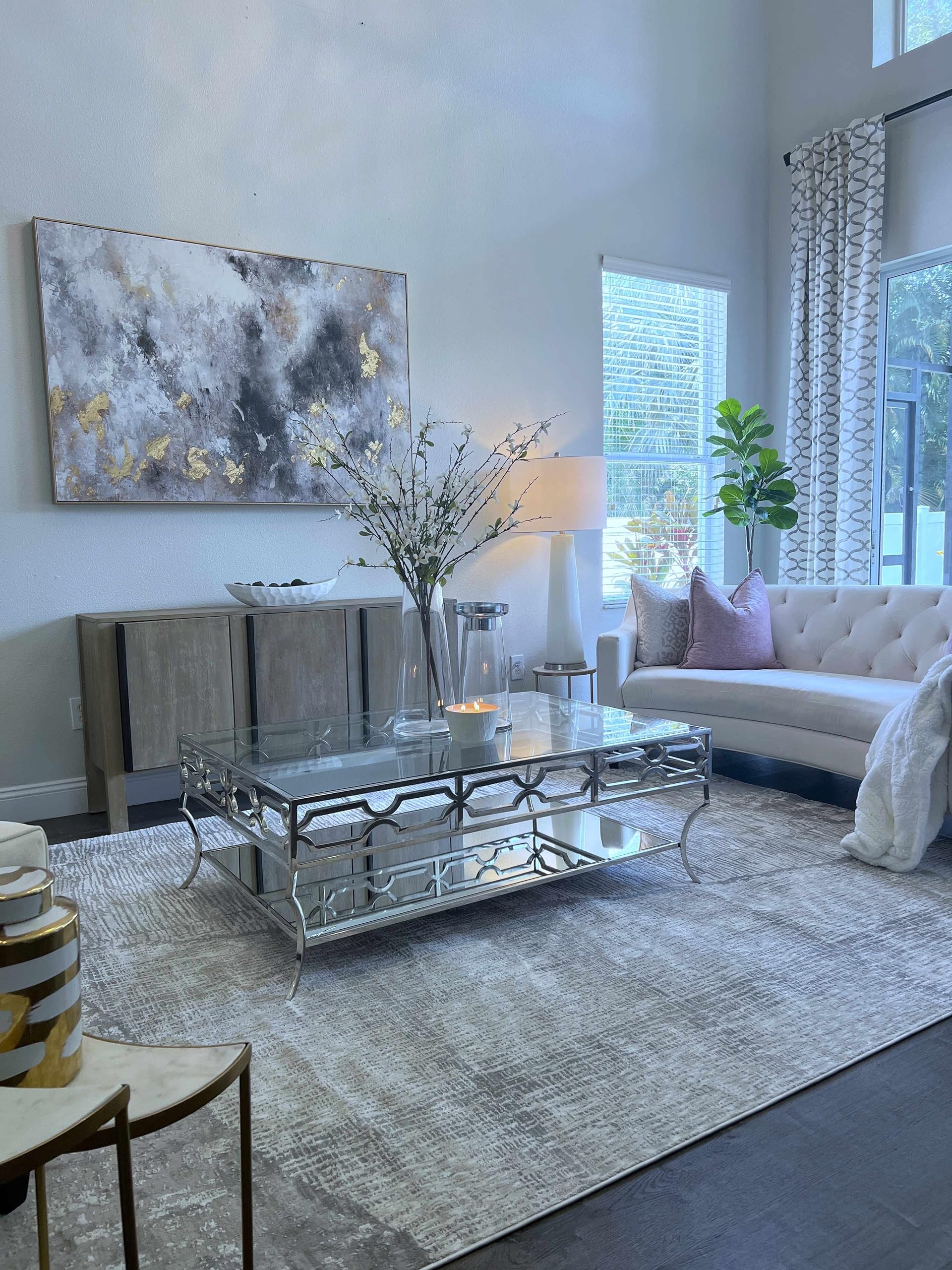 Modern Hauteloom Leeco Area Rug for Living Room & Bedroom - Soft Gray Ivory 7'10