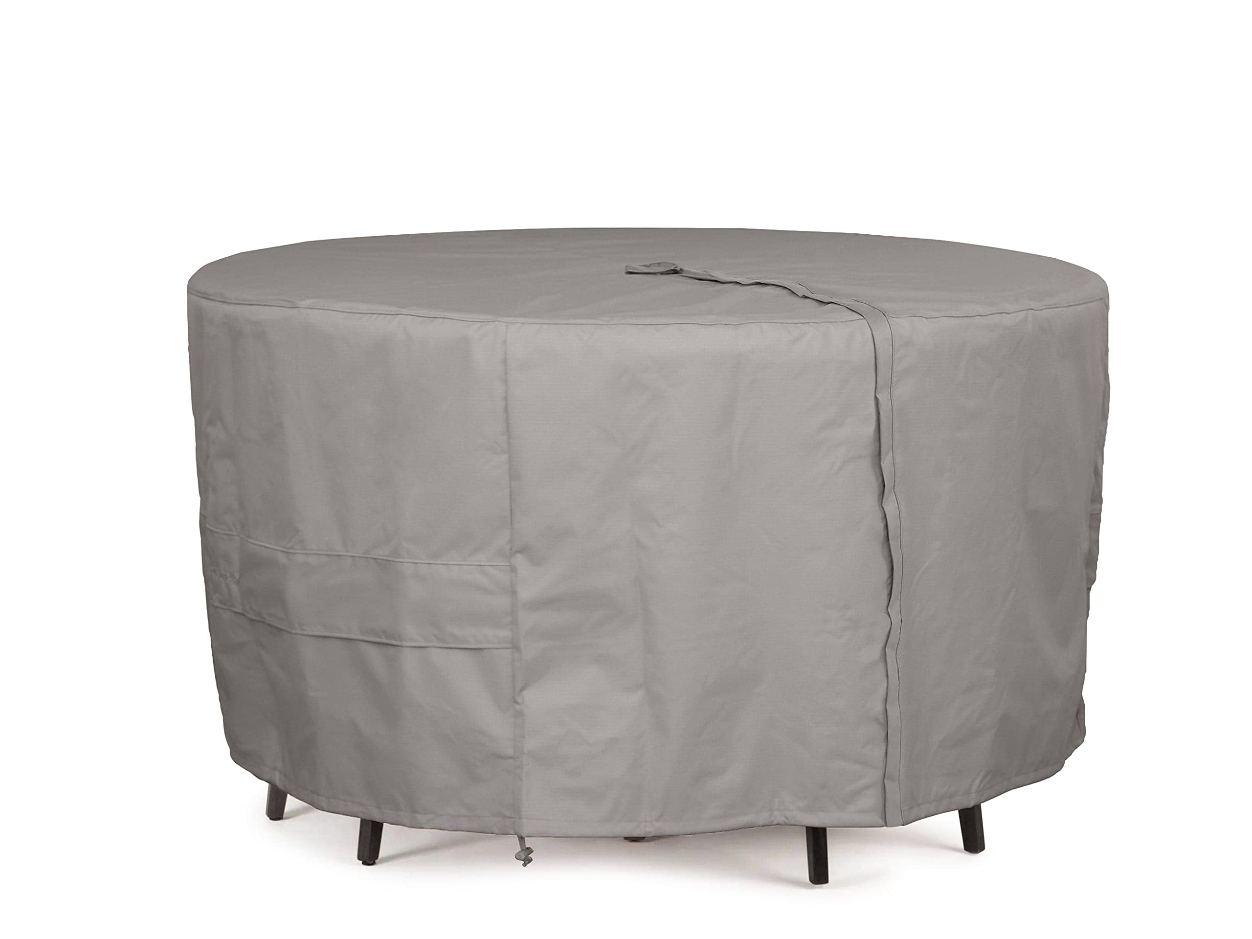 Heavy-Duty Polyester Round Dining Table Cover with Chair Set - Weatherproof Patio Furniture Protection, Umbrella Hole Design, Ripstop Grey - Perfect for Outdoor Dining, Garden Parties & Backyard BBQs