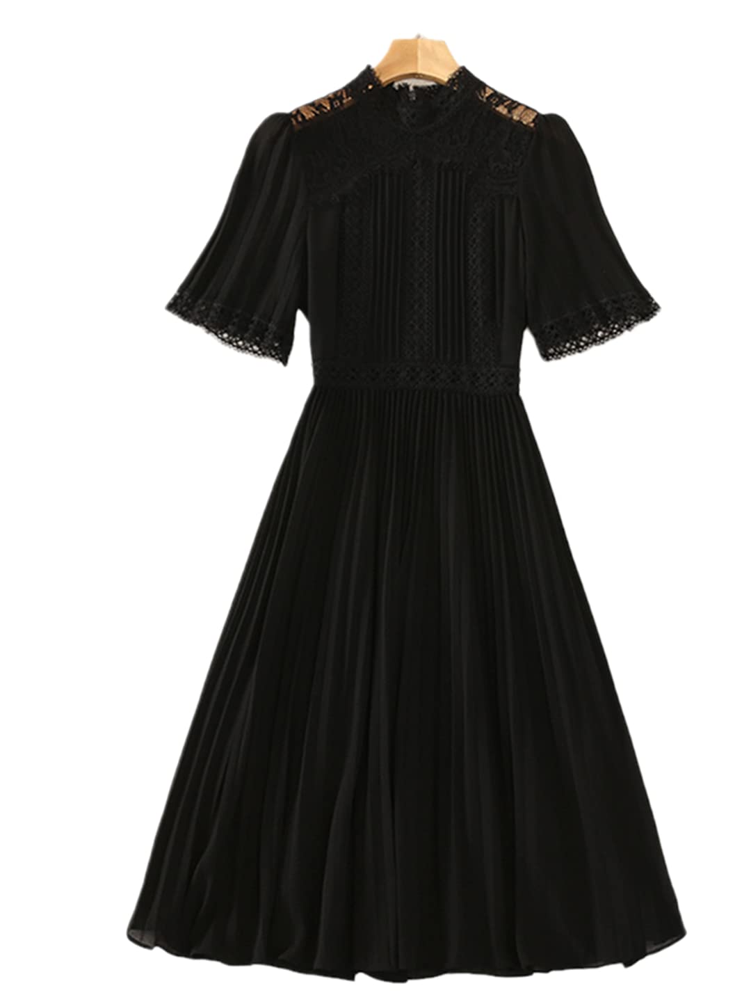 2022 Summer Women's Knee-Length Dress - Wine Red, Black & Grey Lace Patchwork Pleated Party Dress | Elegant Evening Wear for Weddings, Cocktail Parties & Special Occasions