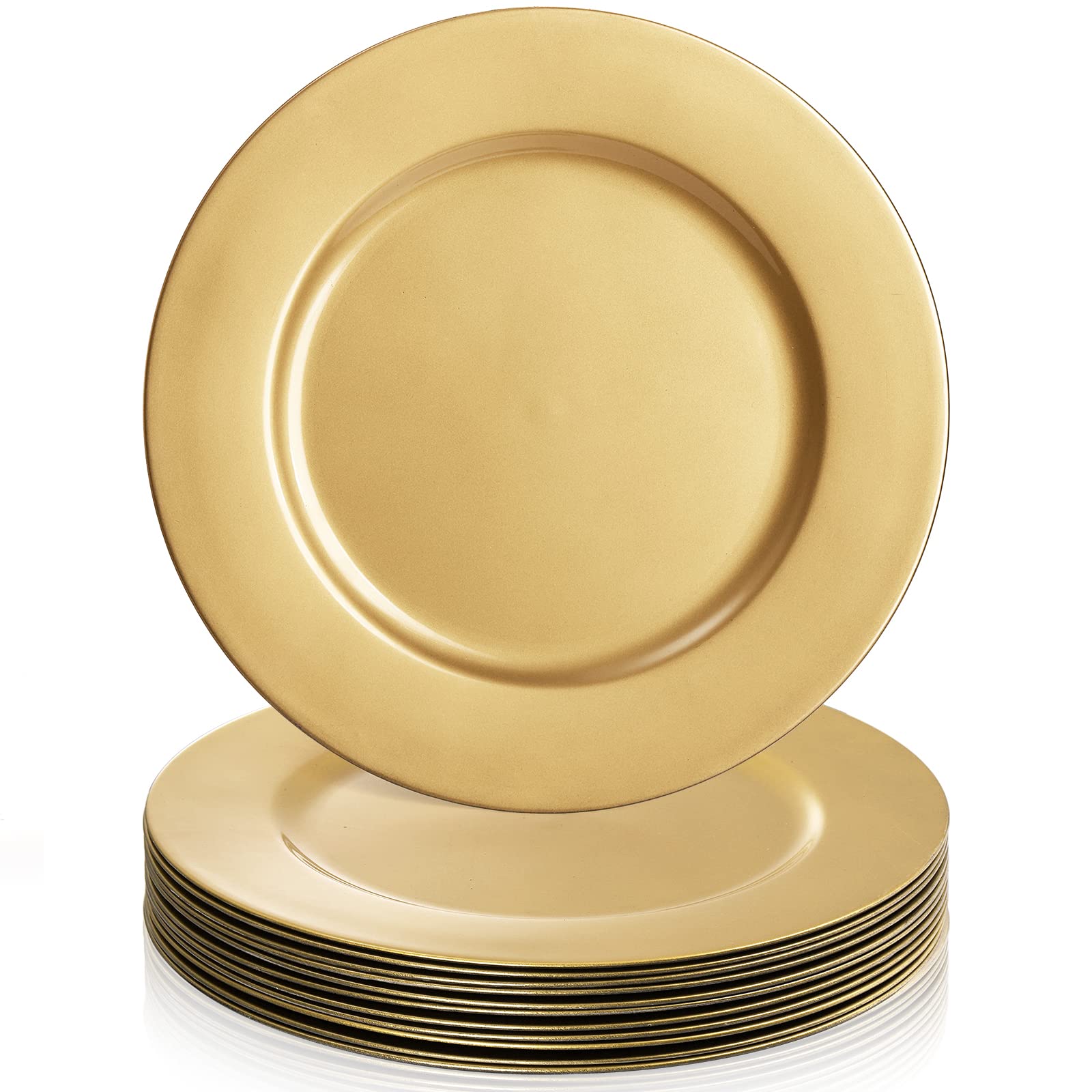 ZEAYEA 12 Pack Gold Charger Plates - 13 Inch Round Plastic Dinner Plates for Wedding, Party & Holiday Decor - Elegant Table Setting for Formal Dining, Buffets & Special Events