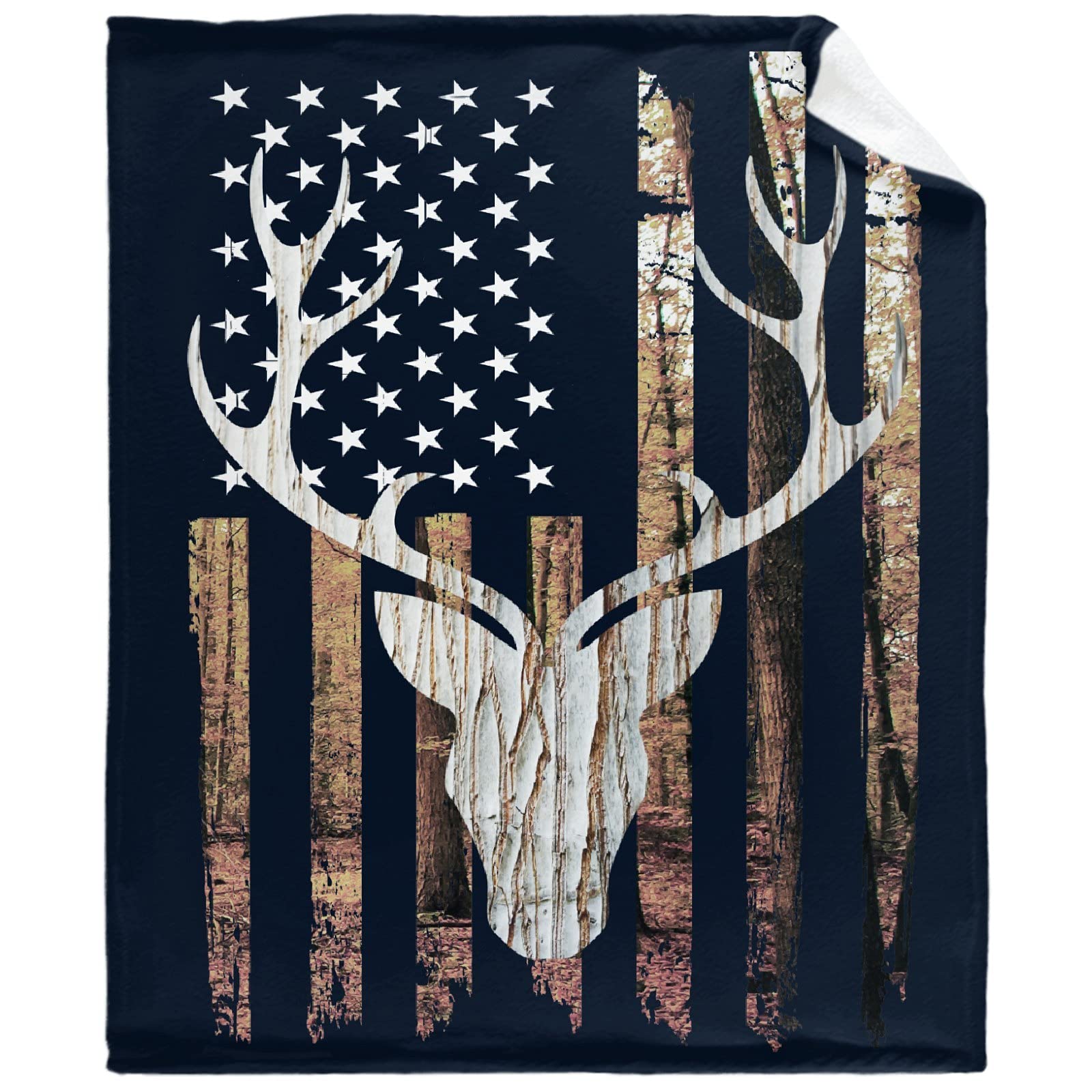 USA Deer Flag Throw Blanket - Soft Flannel Fleece Velvet Plush Personalized Blanket - Fuzzy Warm Cozy Bedding - Anti-Pilling Family Blanket 90