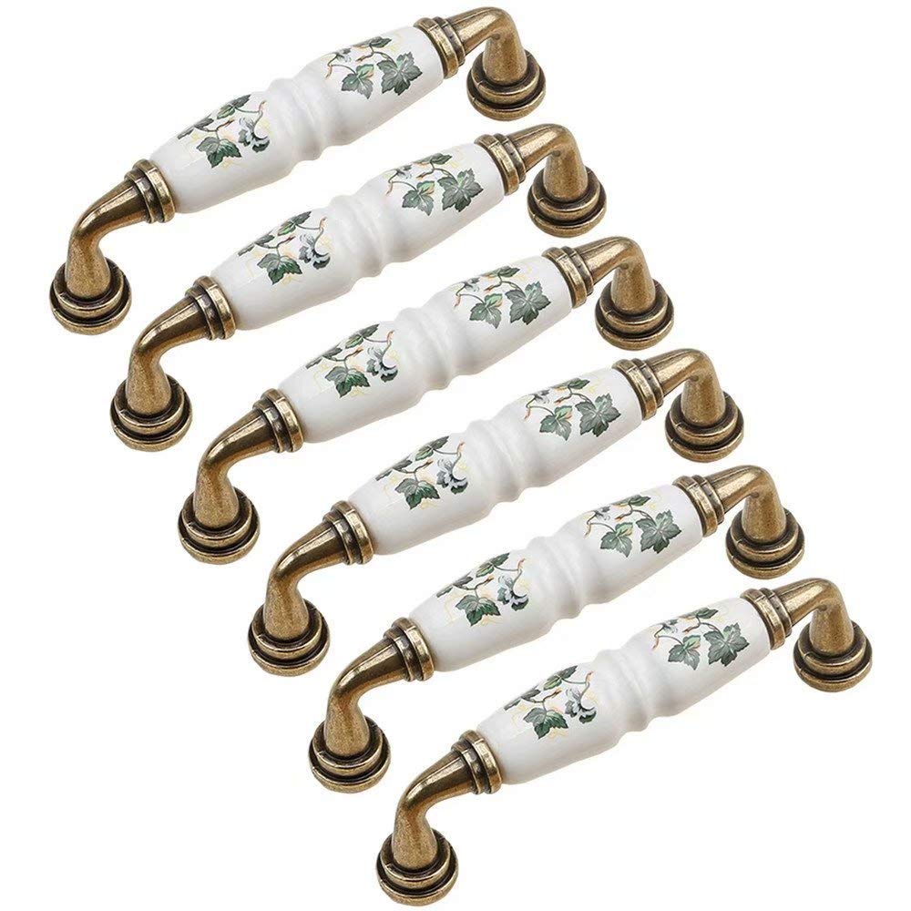 Ceramic Bow Cabinet Handles & Drawer Pulls - 6 Pack Kitchen Cupboard Hardware (96mm Hole Distance, Style A) - Perfect for Modern Cabinets, Dressers & DIY Home Decor Projects