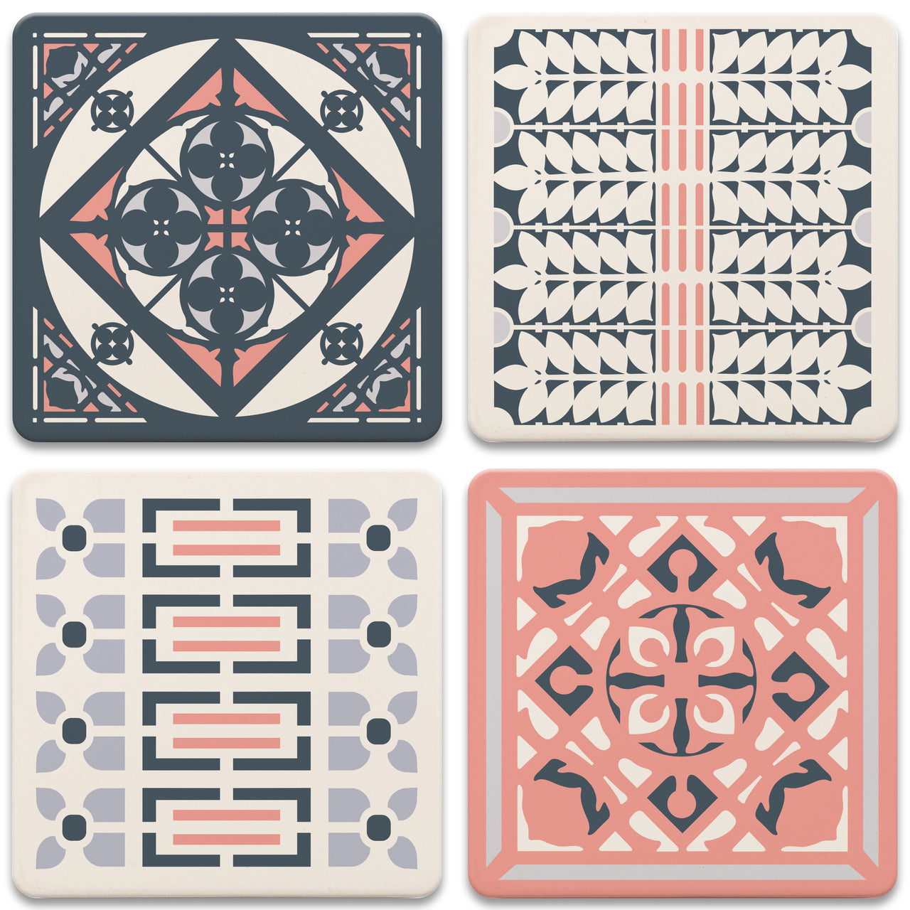 Premium Oak Park Home and Studio Square Coasters Set of 4 - Absorbent Cork Backing for Hot & Cold Drinks - Perfect for Coffee Tables, Office Desks, and Dining Tables