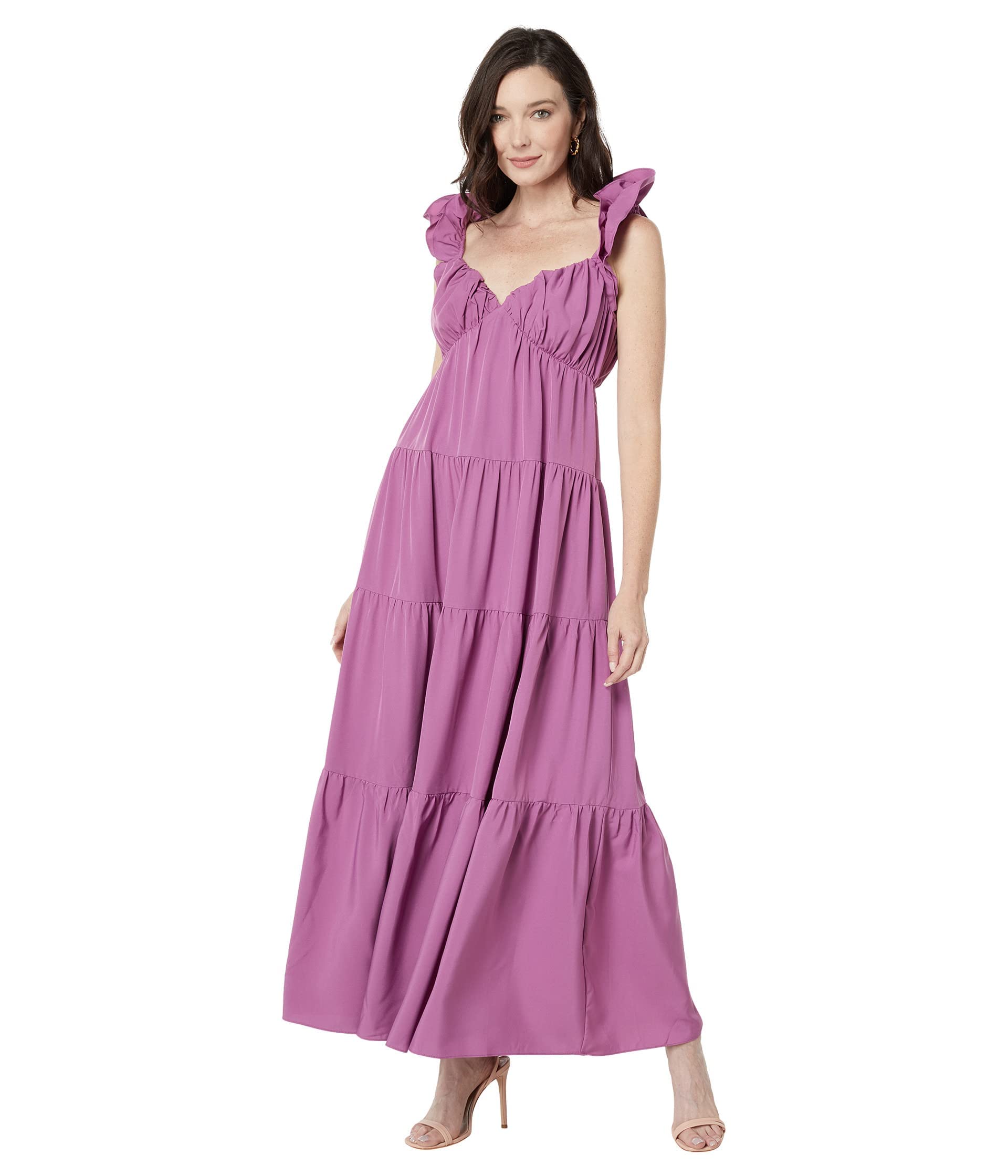English Factory Women's Ruffle Sleeve Maxi Dress - Elegant Flowy Summer Beach Dress for Vacation, Party & Special Occasions