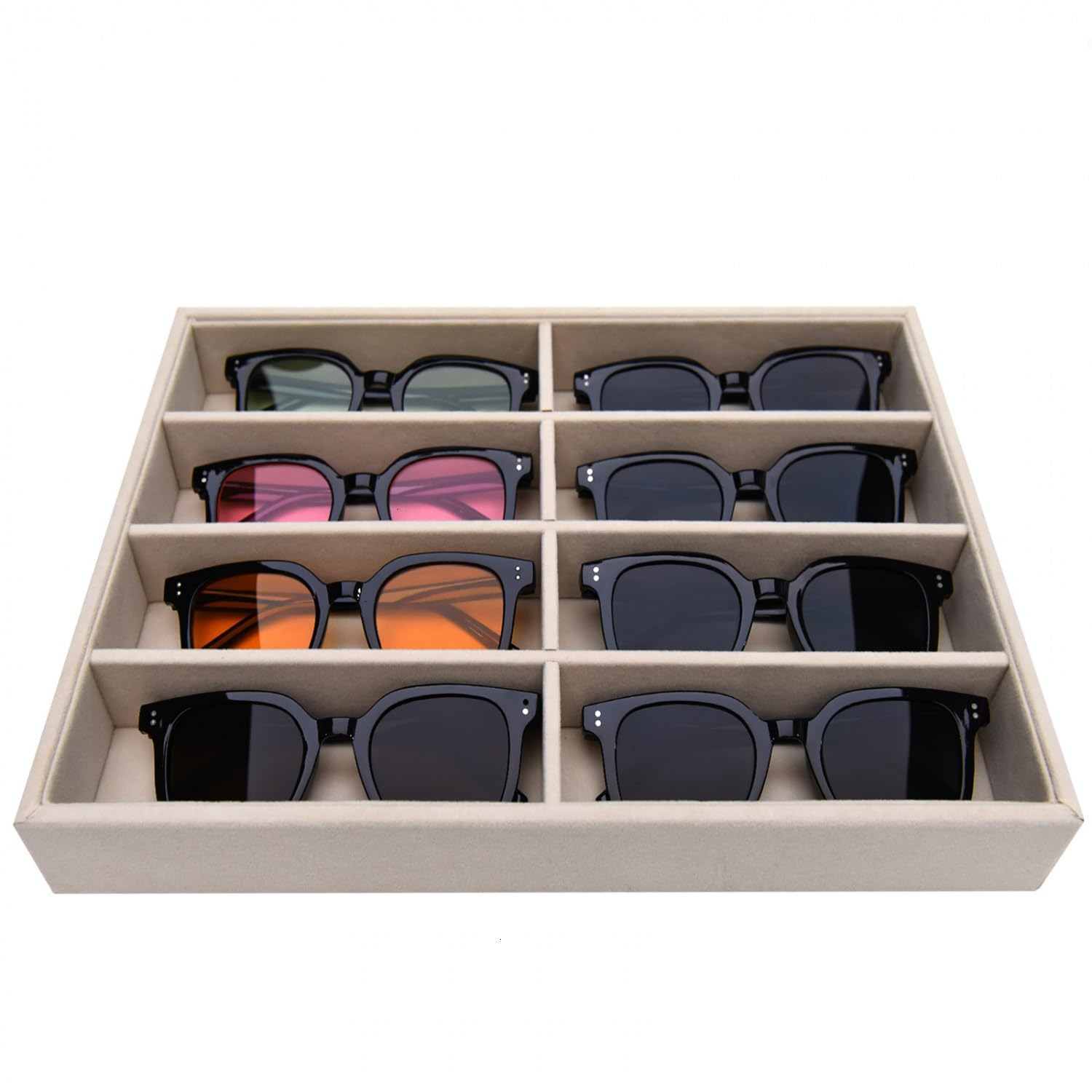 Premium Velvet Sunglasses Organizer & Jewelry Tray - Eyeglasses Holder with Soft Lining for Displaying Sunglasses, Watches, Rings & Accessories - Perfect for Dresser Top, Vanity, Travel & Retail Store Display