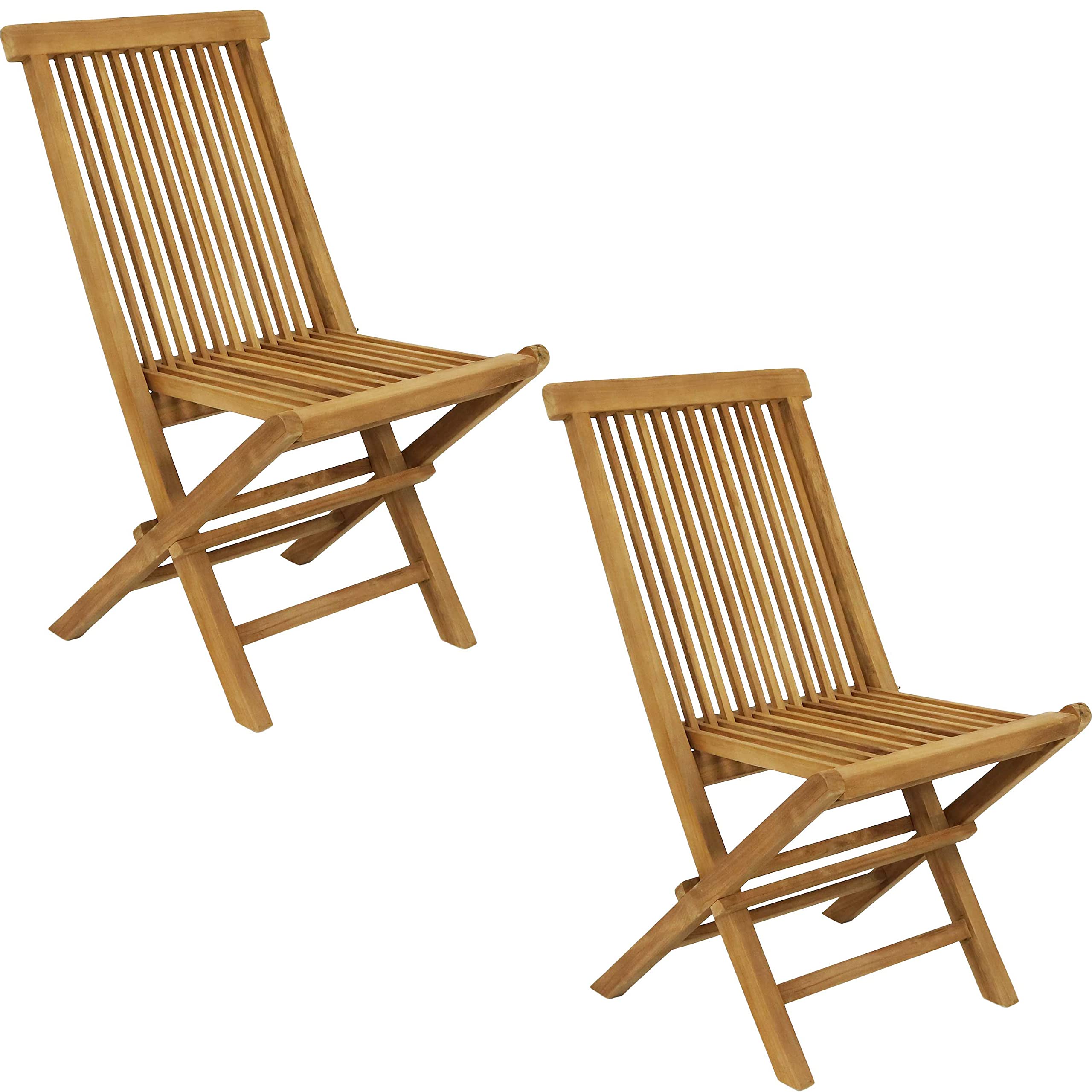 Sunnydaze Hyannis Solid Teak Outdoor Folding Dining Chairs Set of 2 - Light Wood Stain Finish - Weather-Resistant Patio Furniture for Garden, Poolside & Backyard Dining