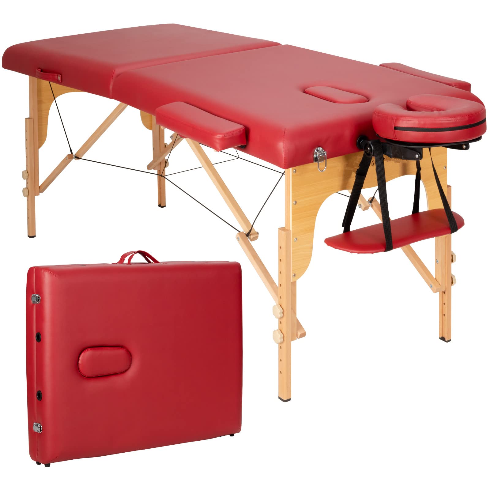 BestComfort 84 Inch Adjustable Portable Massage Table - Professional Spa & Lash Extension Bed with Facial Cradle, Foldable Design & Carry Case (Red) | Perfect for Estheticians, Salons & Home Use