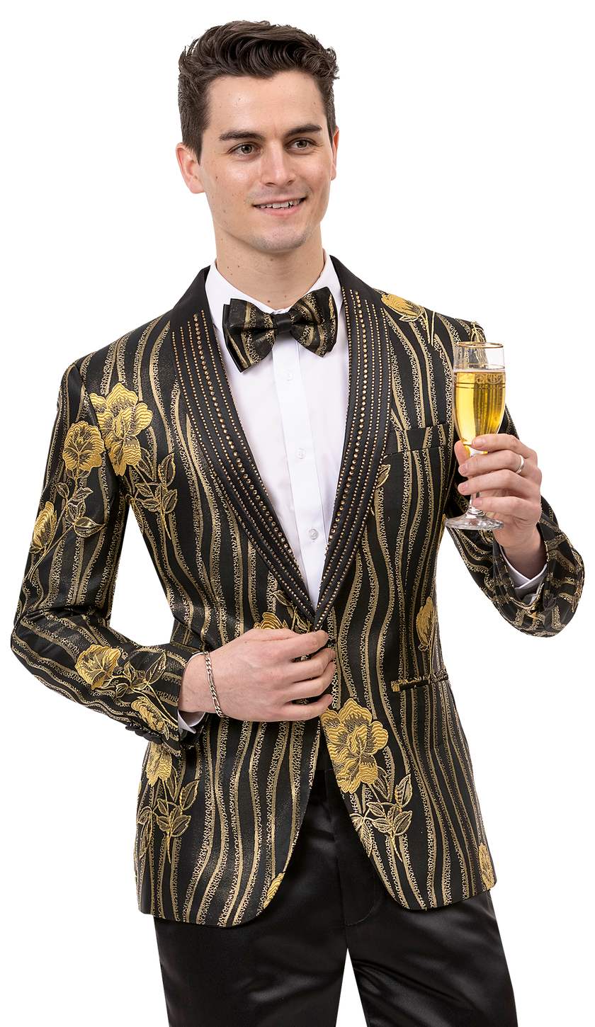 EJ Samuel Black & Gold Blazer J154 - Elegant Formal Jacket for Men | Perfect for Business Meetings, Weddings & Special Occasions