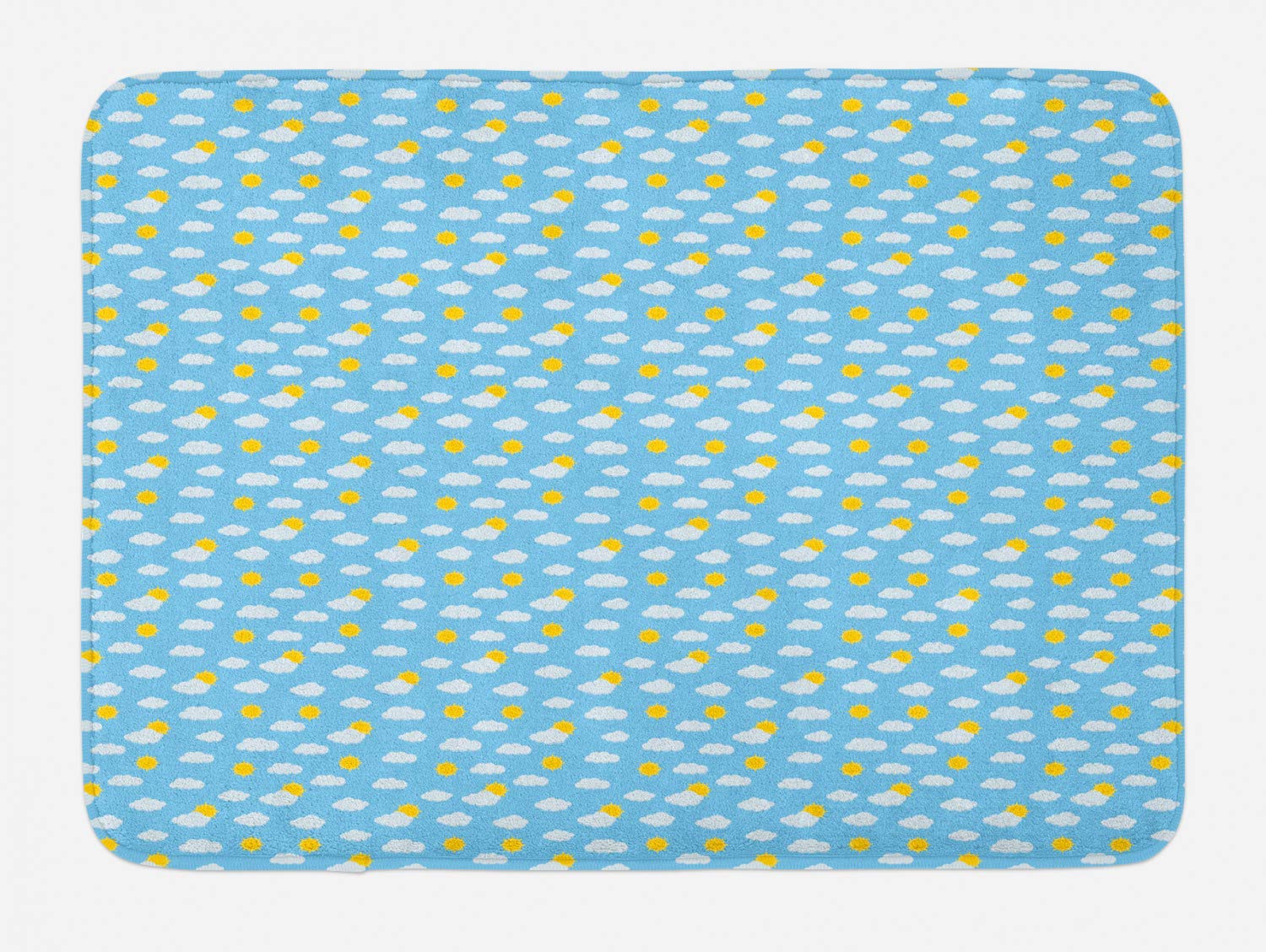 Ambesonne Plush Non-Slip Bath Mat - Blue & Yellow Cloud Sunrise Design, 30x20 Inch Soft Bathroom Rug for Home Decor | Perfect for Kids' Rooms, Guest Bathrooms & Cozy Morning Routines