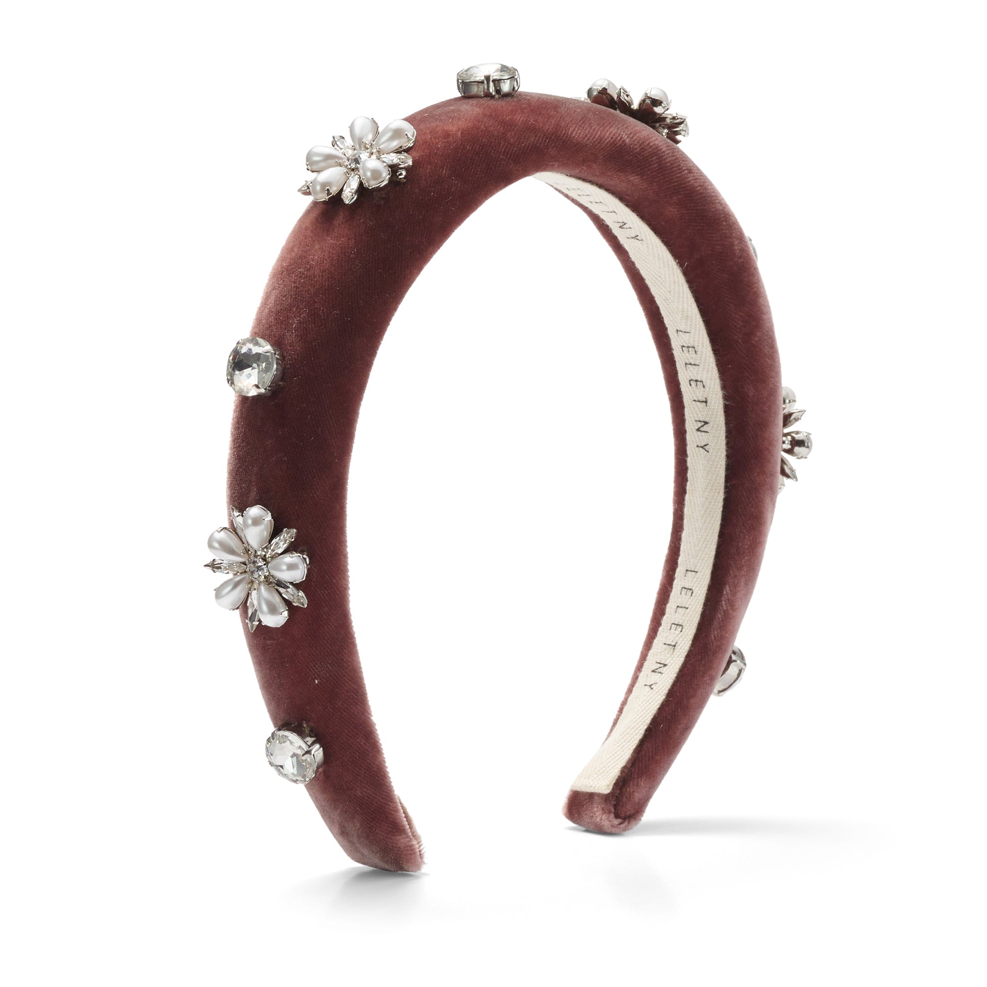 Annie Pearl & Crystal Velvet Padded Headband for Women - Elegant Hair Accessory for Weddings, Parties & Special Occasions