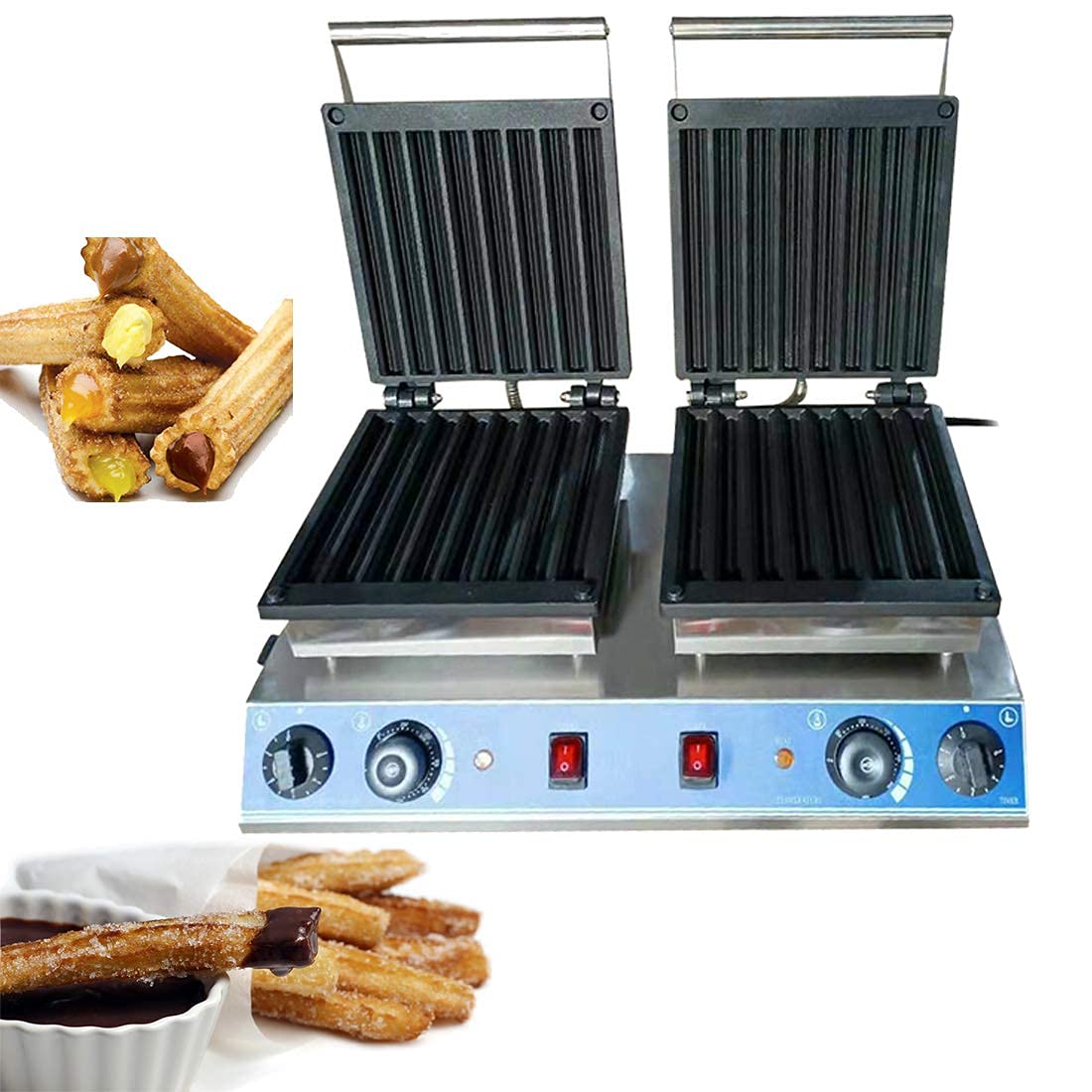 Commercial 3000W 16-Slice Stainless Steel Churro & Waffle Maker Machine - Professional Spanish Churros Maker for Restaurants, Bakeries, Snack Bars & Home Use - Perfect for Making Crispy Churros, Waffles & Fried Dough Snacks