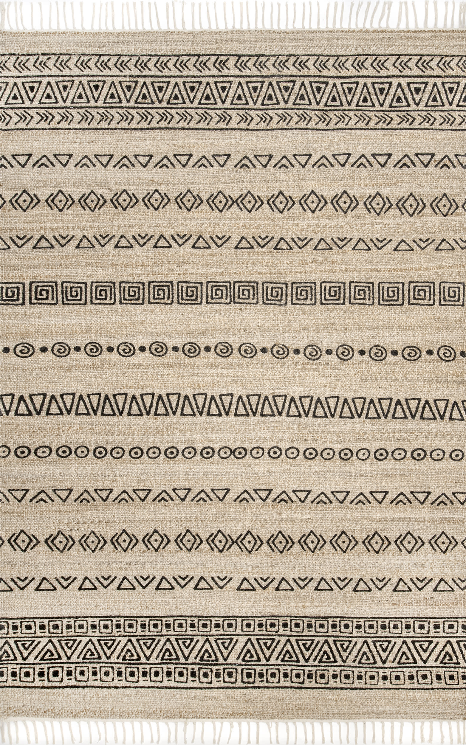 Handwoven Banded Fiesta Area Rug - Natural Jute Fiber Bohemian Style Floor Mat for Living Room, Bedroom & Dining Area Decor